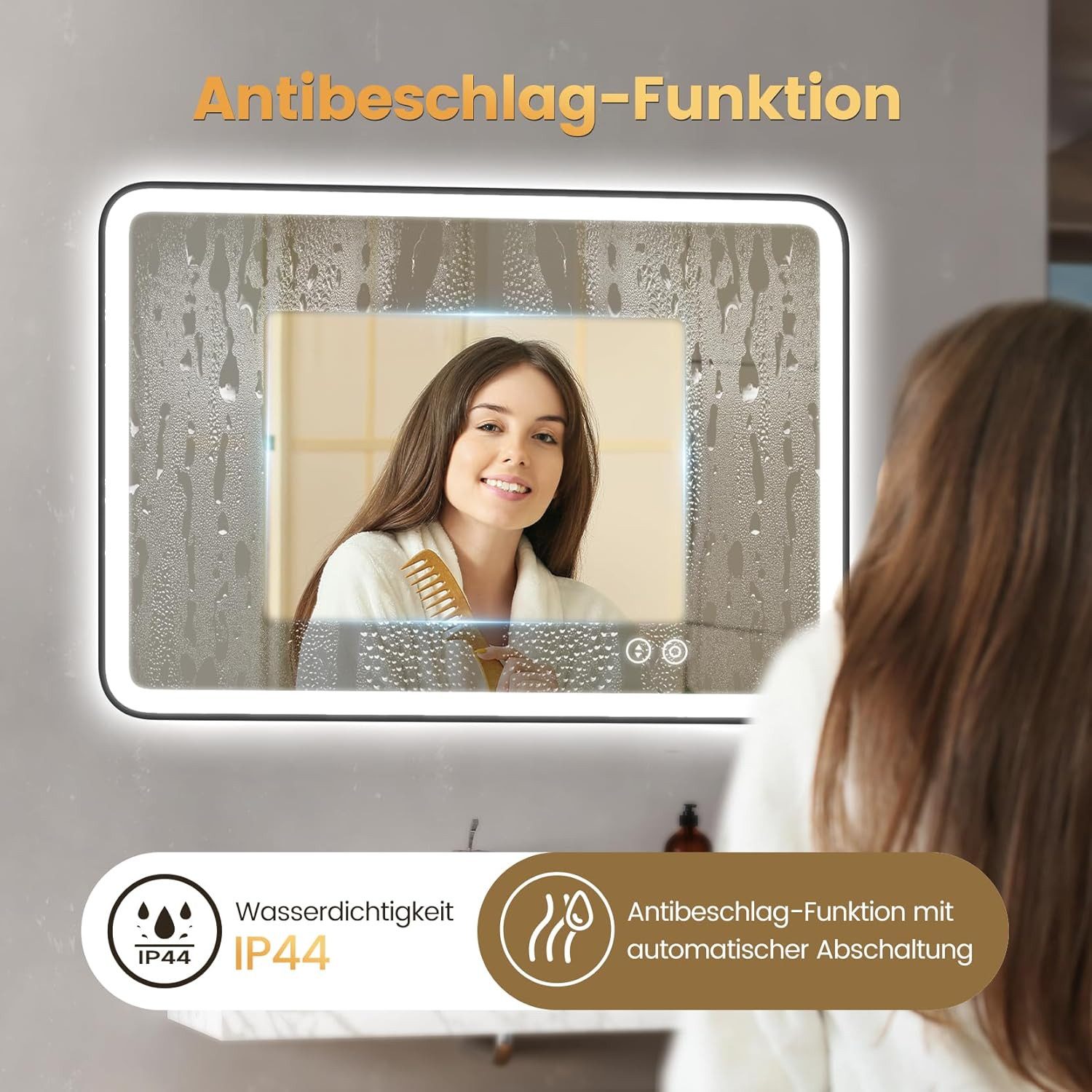 YOLEO Badspiegel LED Beleuchtung Badezimmerspiegel 3 Lichtfarbe Wandspiegel m Steckdose