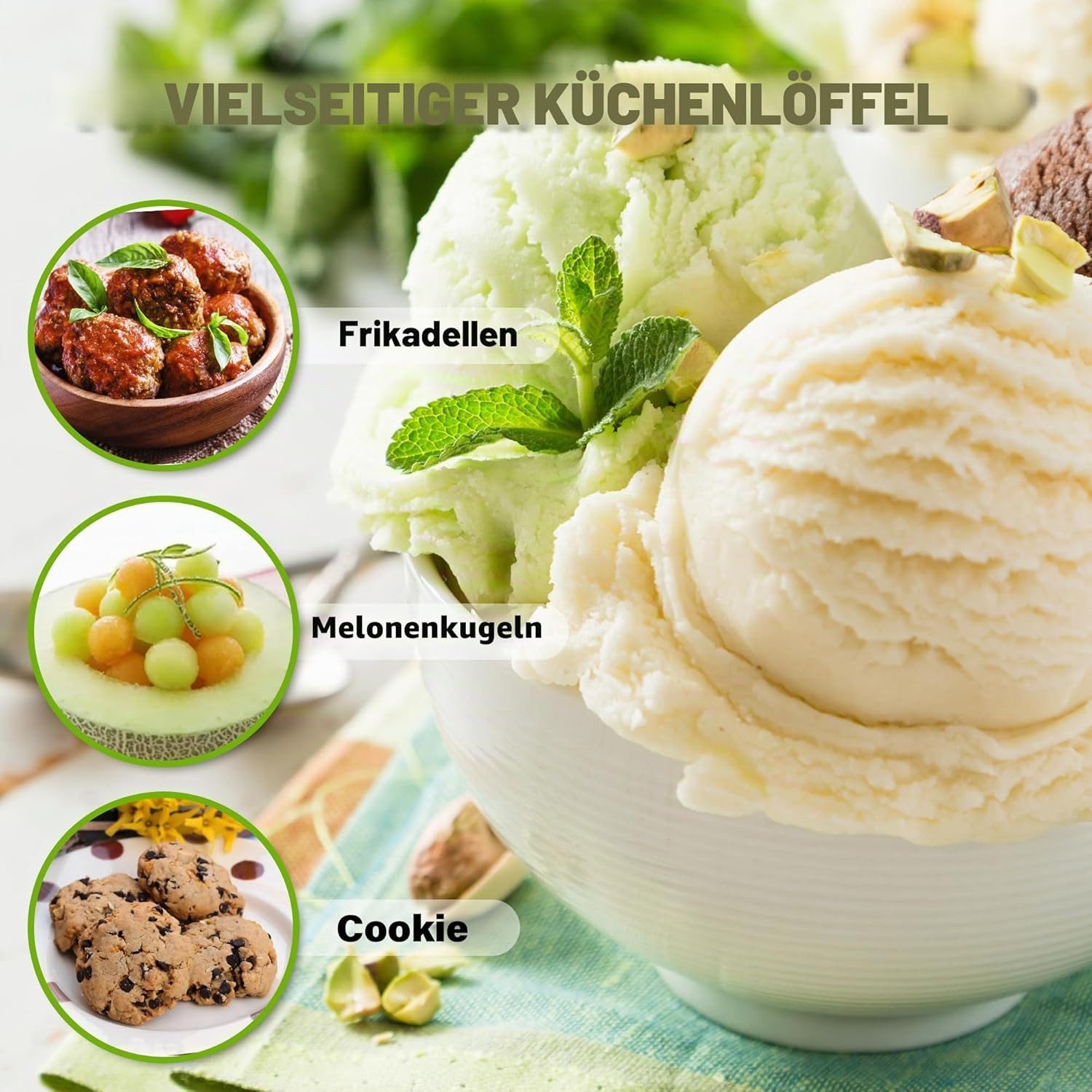 ibettertec Eisportionierer mit Auslöser, 304 Edelstahl, für Eis, Melone & Keksteig