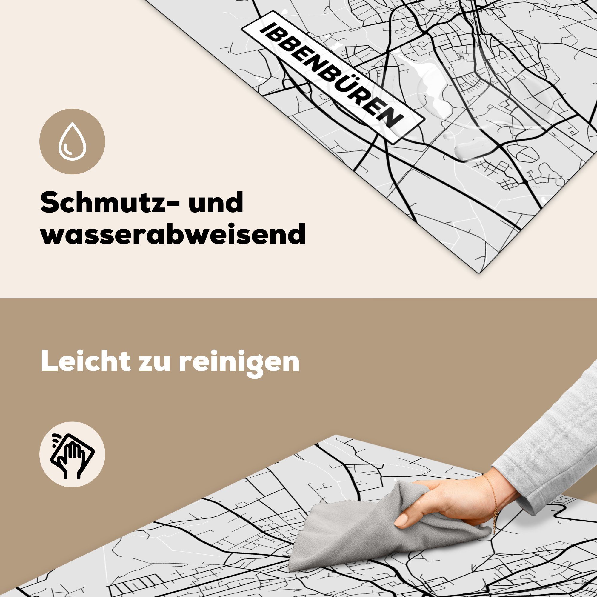 MuchoWow Herdblende-/Abdeckplatte - Stadtplan Vinyl, Karte tlg), 78x78 Ceranfeldabdeckung, Ibbenbüren für (1 Arbeitsplatte - Deutschland, küche - cm