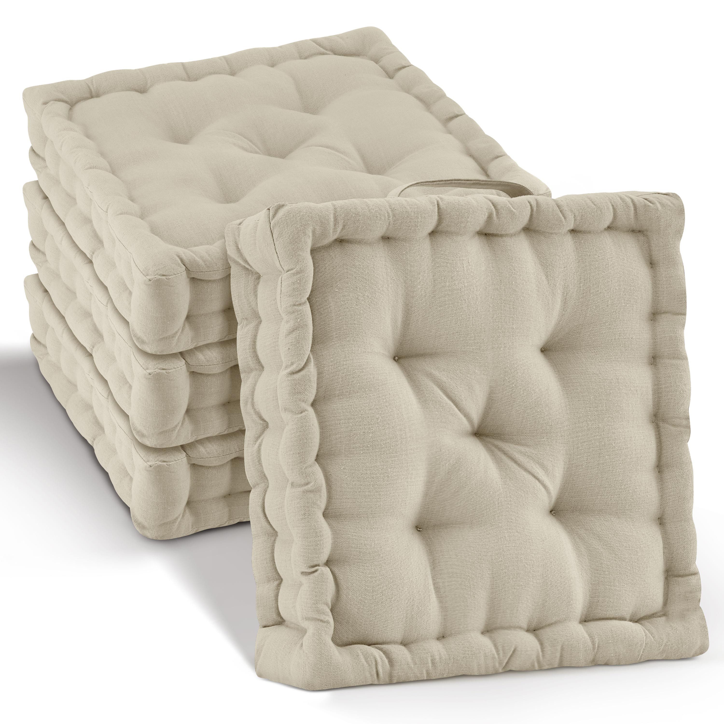 Beautissu Stuhlkissen 4er Set Bodenkissen Sitzkissen Mila, 40x40cm, Leinen, günstig online kaufen