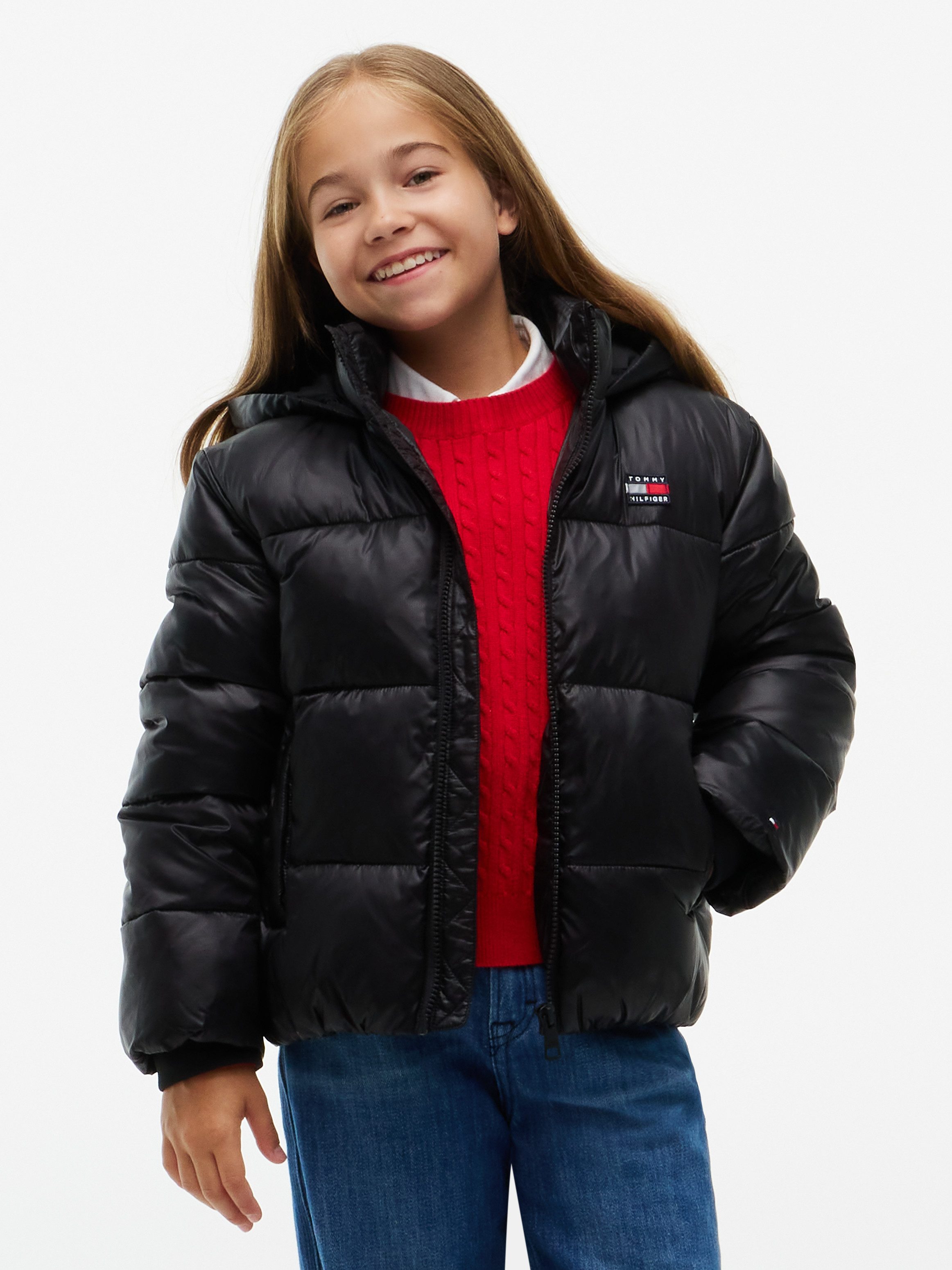 Tommy Hilfiger Steppjacke mit Kapuze, Regular Fit, leicht glänzendes Material