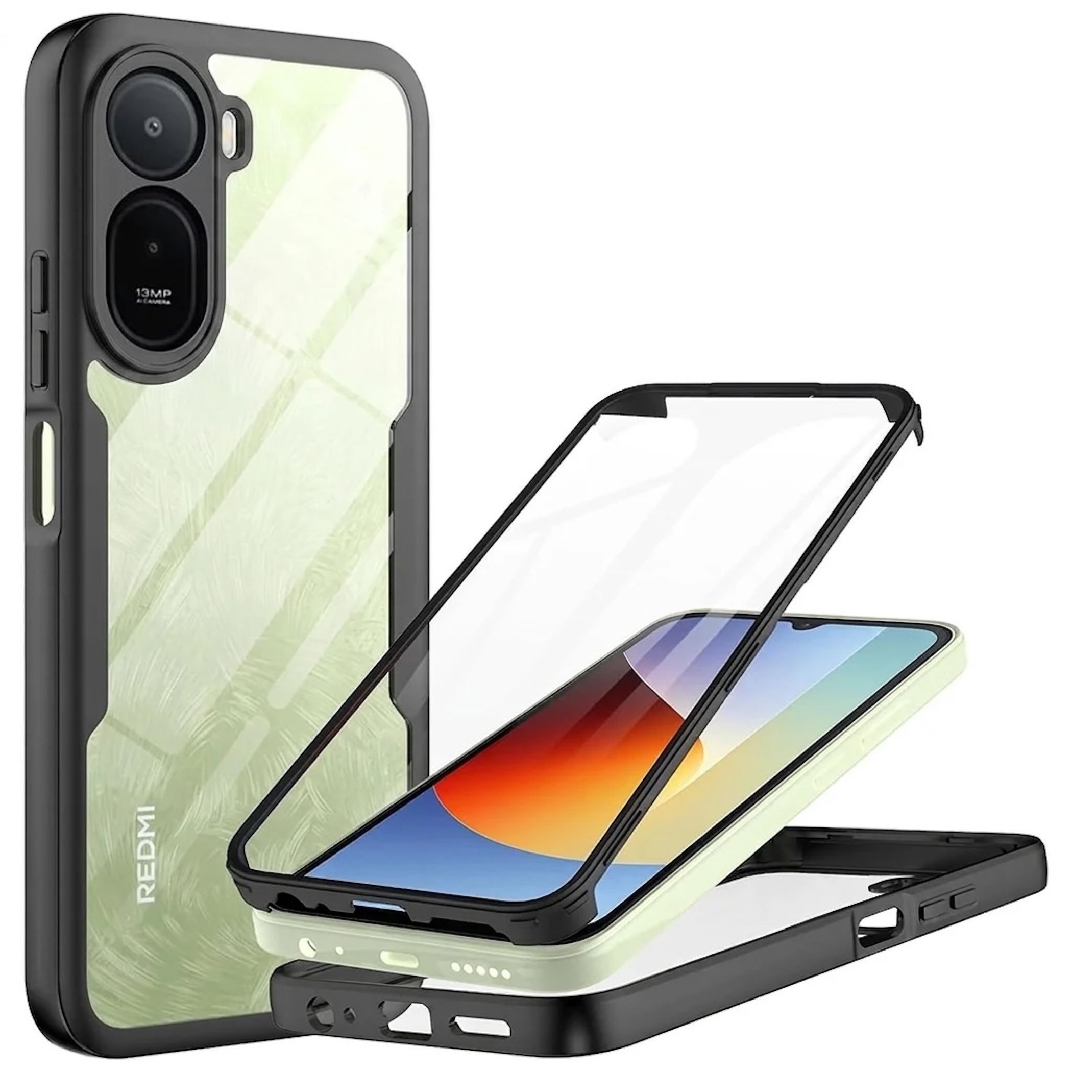 Wigento Handyhülle 360 Grad für Xiaomi Redmi A7 Pro mit Display & Kameraschutz Schwarz 6,9 Zoll, 360 Grad Schutz, stoßdämpfend, robust