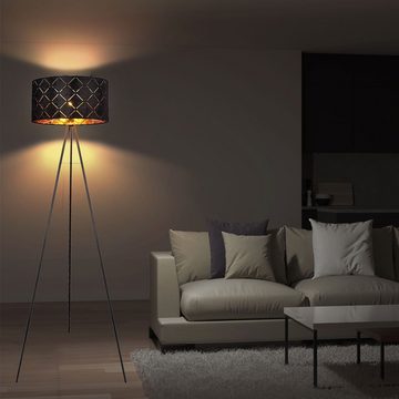 Globo Stehlampe, Leuchtmittel nicht inklusive, Stehlampe Stehleuchte Deckenfluter Beistelllampe schwarz gold H 149 cm