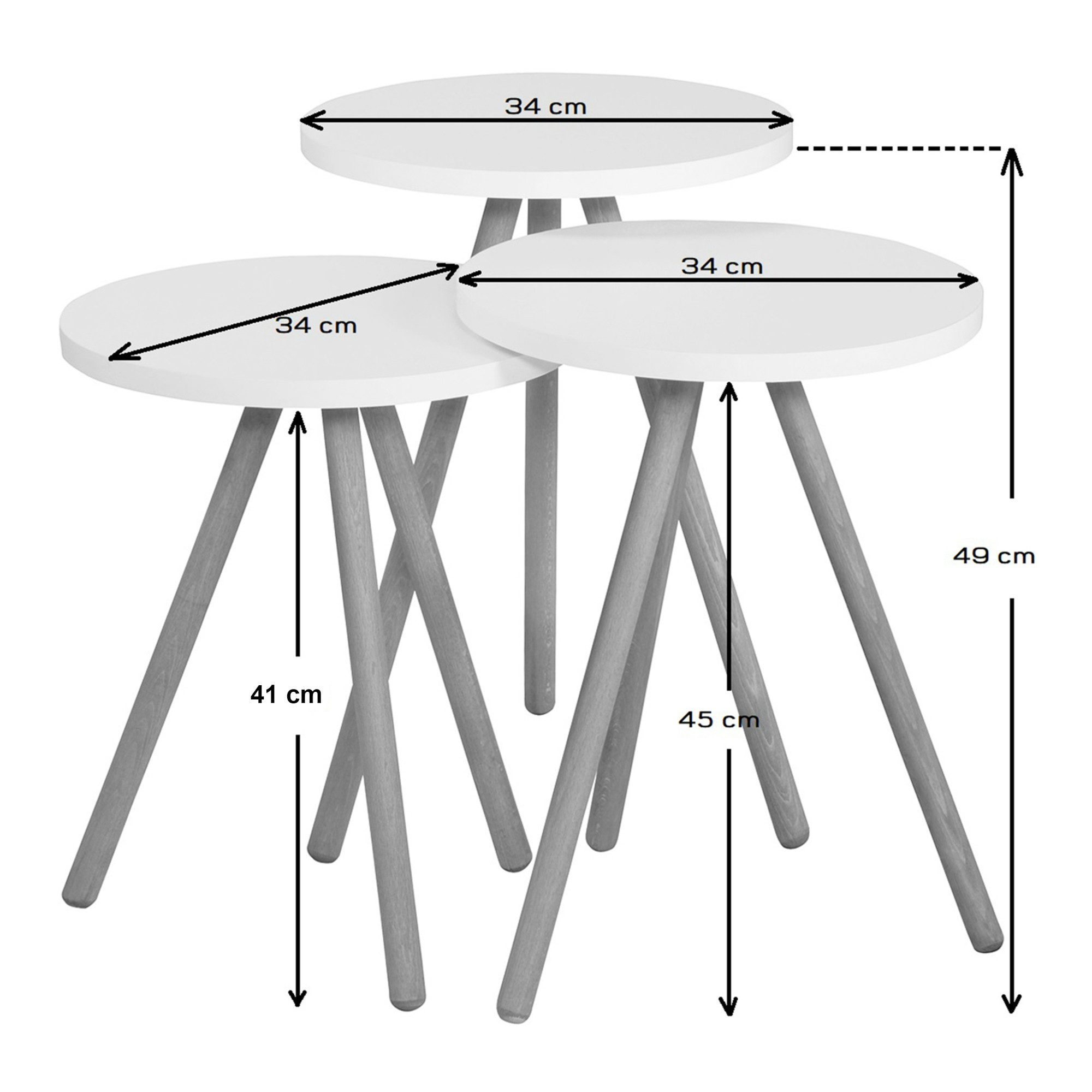 en.casa Satztisch, »Hjørring« 3er Set Kaffeetisch rund Ø 34 cm Holzoptik