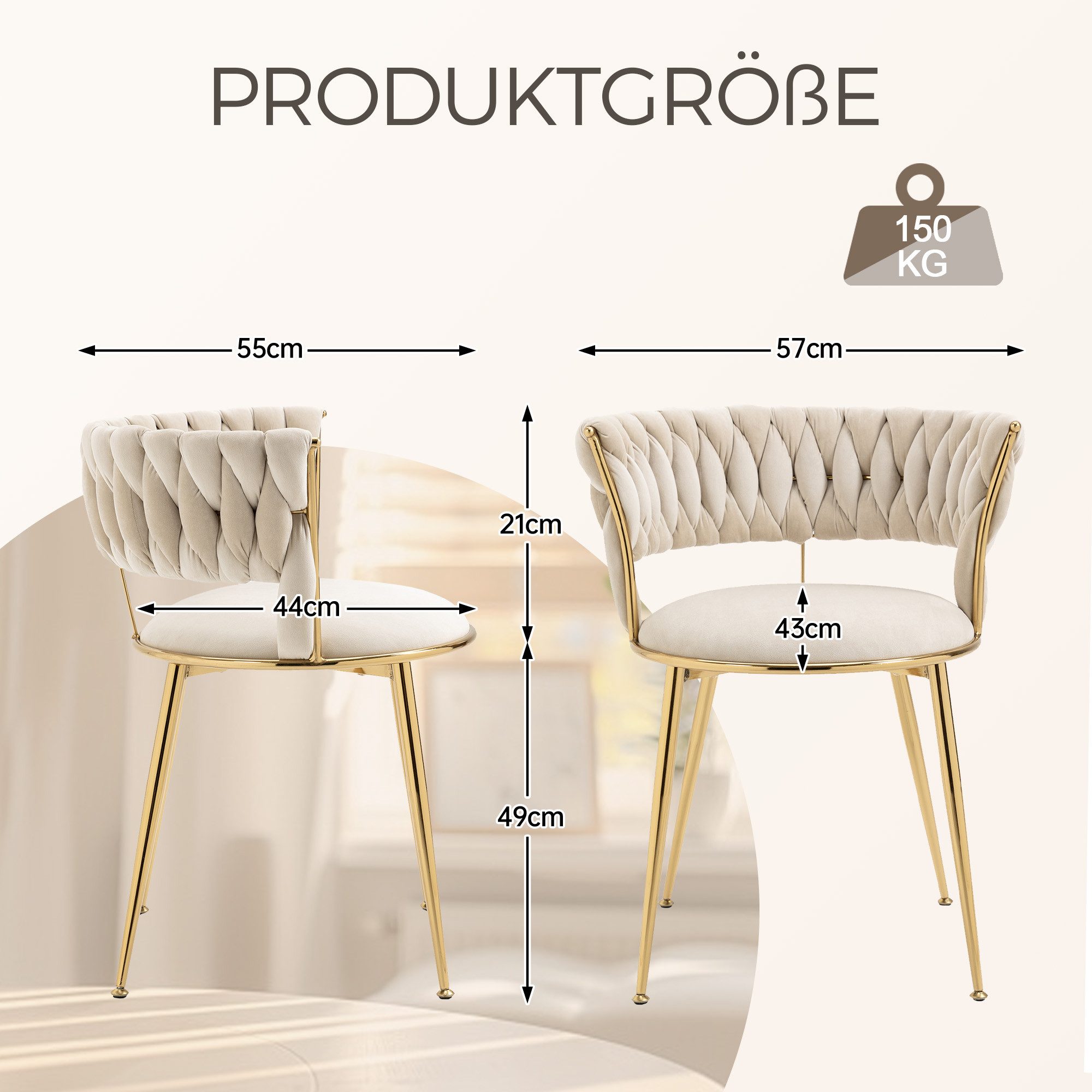 LVHOM Esszimmerstuhl Luxuriöse Samt-Stühle 2er-/4er-/6er-Set mit Rückenlehne & Metallbeine (Goldene Stuhlbeine & Rahmen, Geflochtener Stil, mehrere Farboptionen, 6 St), für höchsten Komfort und stilvolles Design für Ihr Zuhause