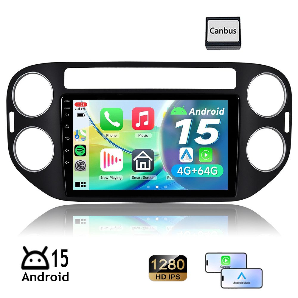 A-Sure Für VW Tiguan 5N 2007-2013 & Golf Plus 2004-2013 Carplay 8-Core WIFI Autoradio (Digitalradio (DAB), DSP, UI Theme, Android auto, Dreieckiger Notlichtrahmen, Siri, Mirrorlink, Google play, Netflix, Youtube, Calendar, TikTok)