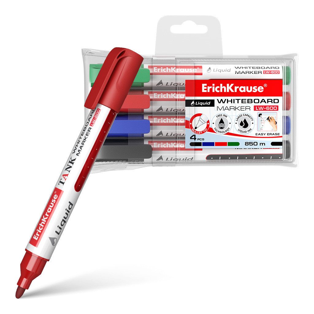 Erich Krause Whiteboard Marker, Whiteboard Marker LW-600 Rundspitze 2,38 mm 4er Set