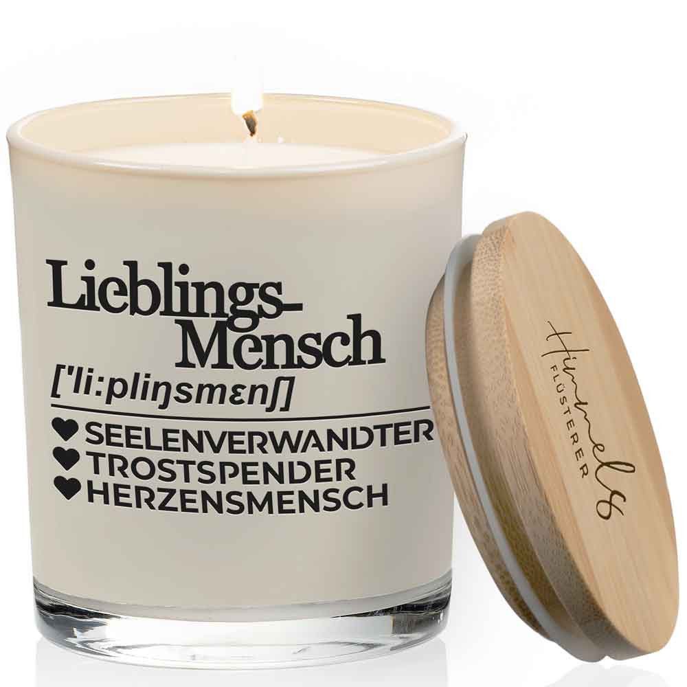 Himmelsflüsterer Duftkerze im Glas Lieblingsmensch Geschenk Handgemacht 100% Sojawachs (200 g Wachs 50h Brenndauer Kerze, Geschenkidee Geburtstag), weißes Wachs Vanille Duft