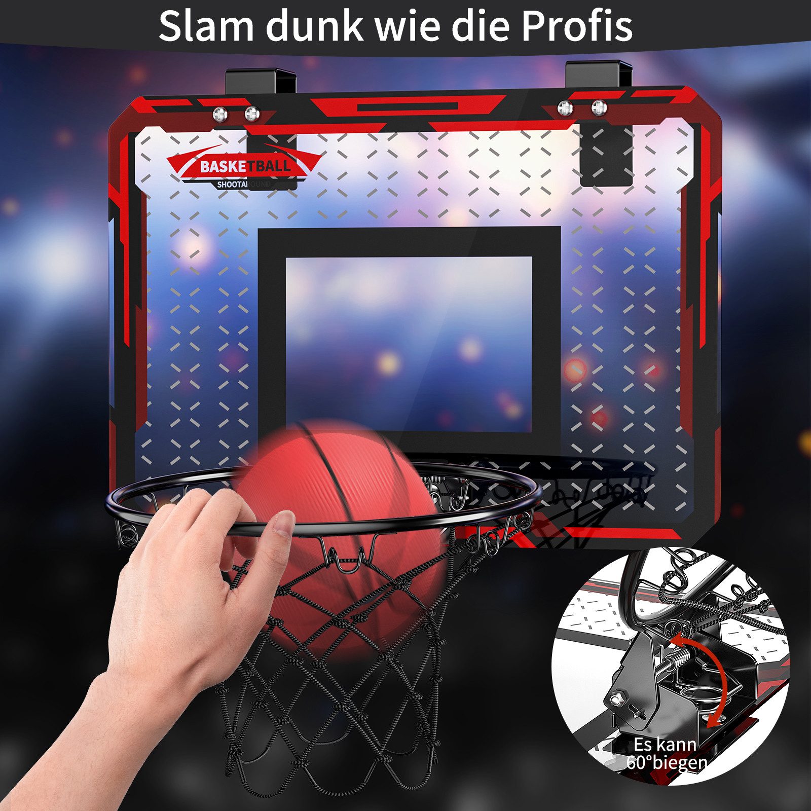 TEMI Wasserspieltisch Mini Indoor Basketballkorb für Kinder, (set, 1-tlg., mit 2 Mini Ball, 1 Pumpe), Indoor Outdoor Spiel für Jungen Mädchen
