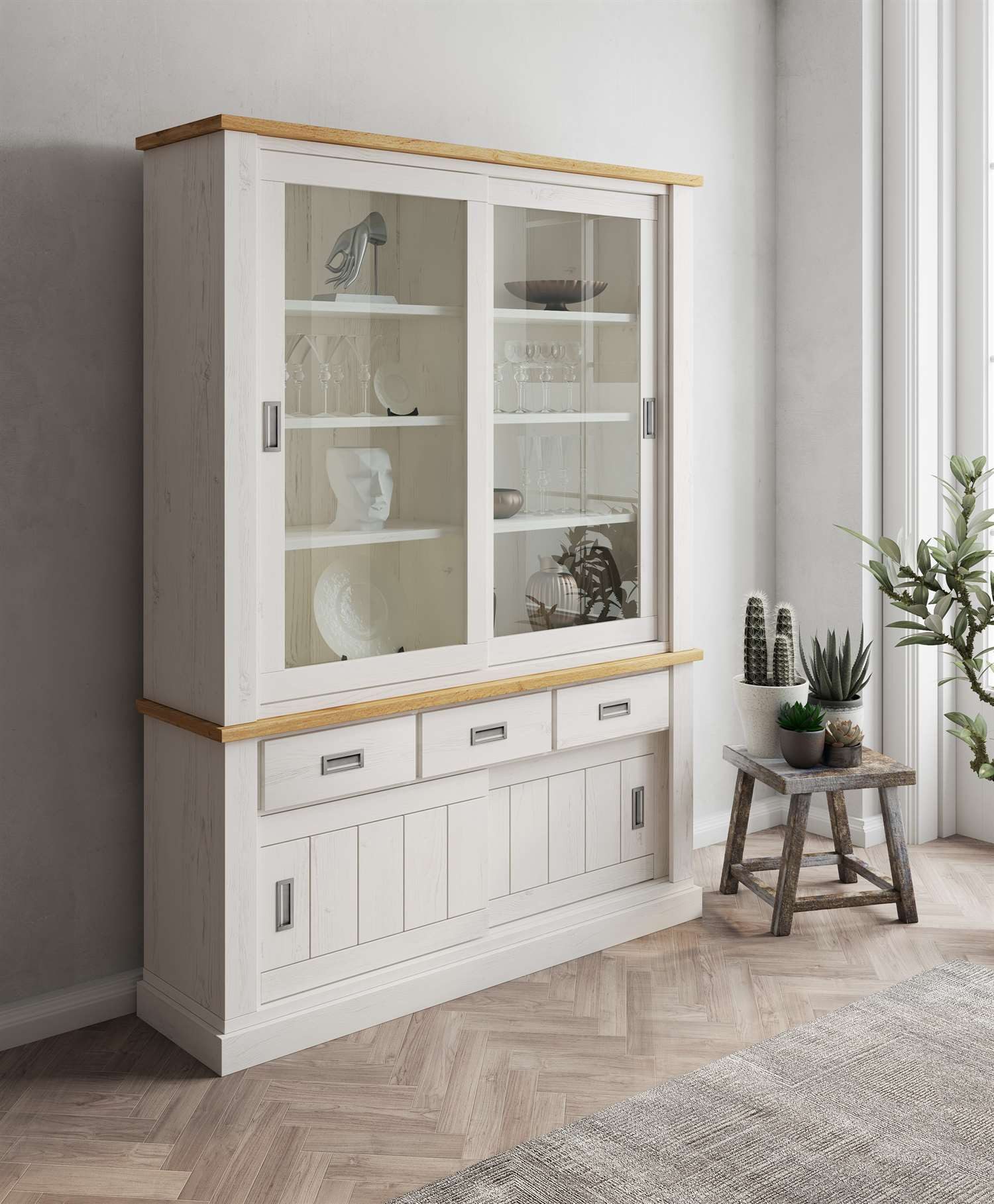 Lookway Standvitrine VINCI Andersen Kiefer / Wotan Eiche 203,4 cm