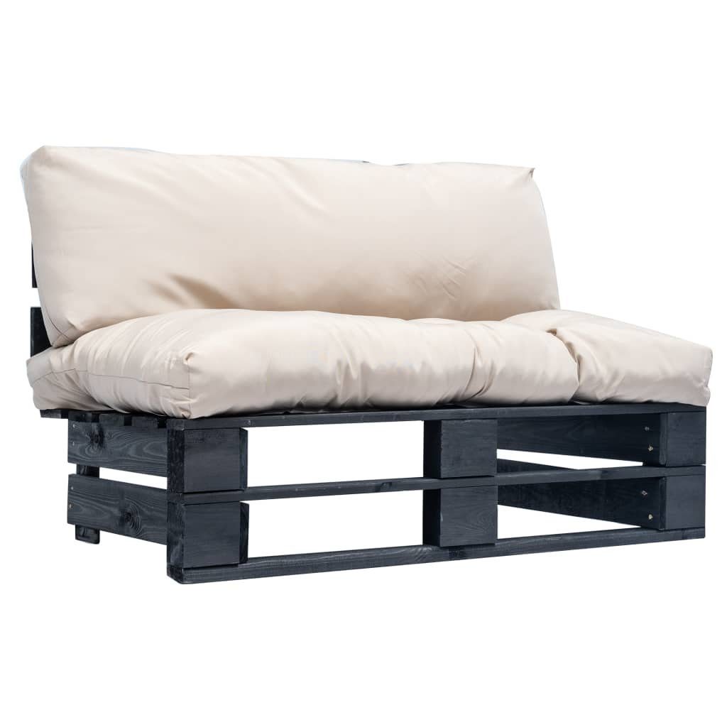 vidaXL Loungesofa Garten-Palettensofa mit und Sandfarbigen Schwarz 1 Teile Kissen Kiefernholz, Sandfarben