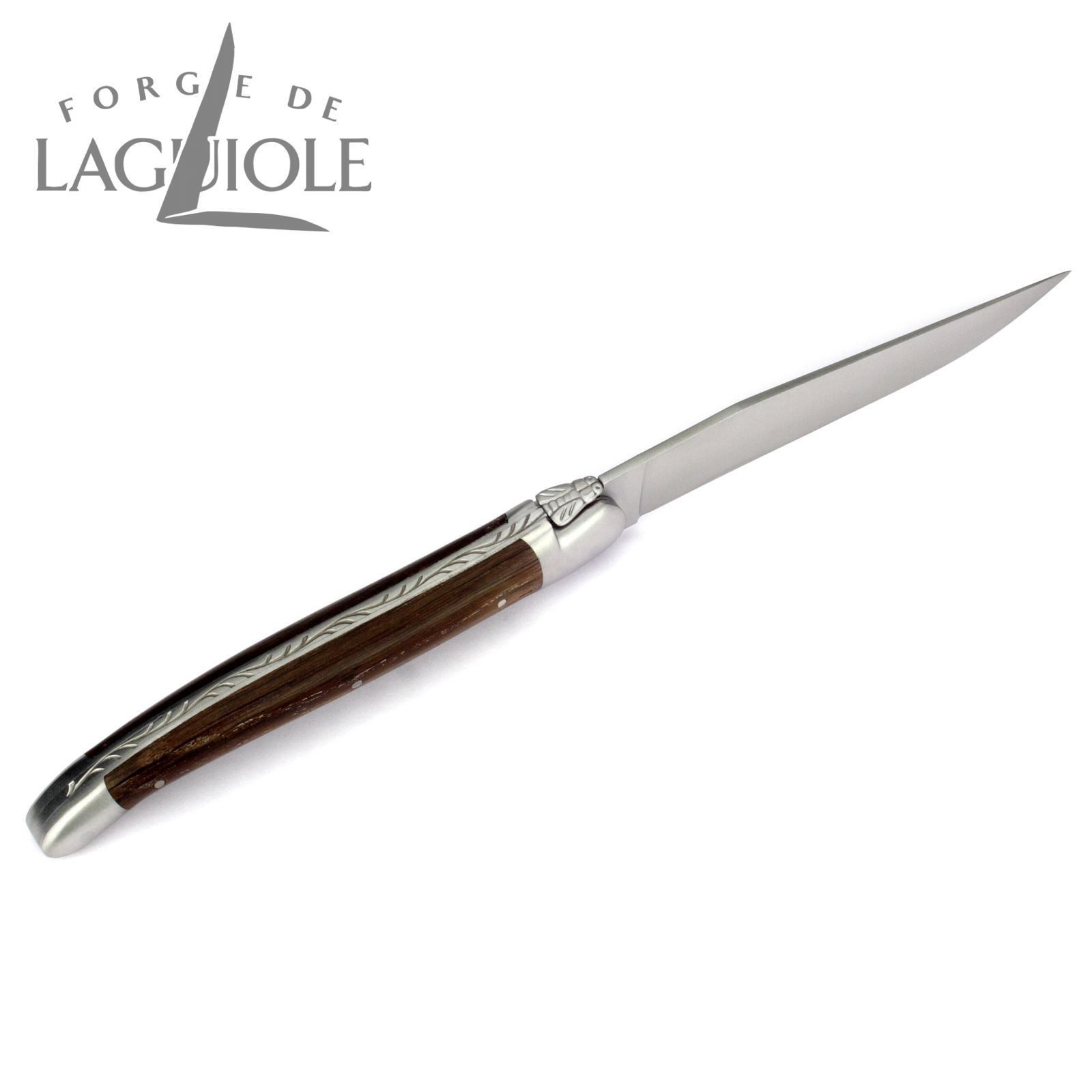 Forge de Laguiole Steakmesser T2 2M IN CHFC SAT 2er Set - Griff fossile Mooreiche - Stahl satiniert - Aufbewahrungsbox