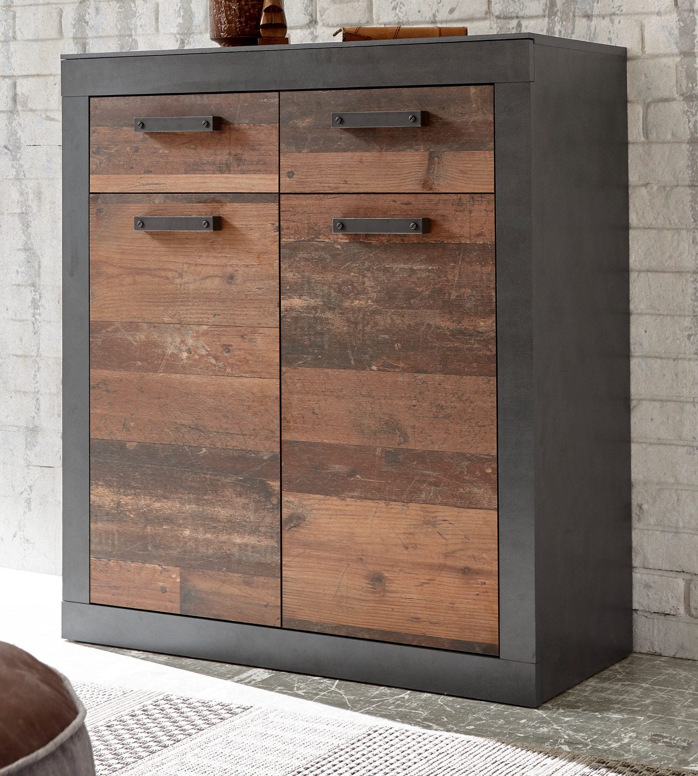 Furn.Design Schuhkommode Ward (Kommode in Used Wood mit grau, 92 x 104 cm), Shabby Design