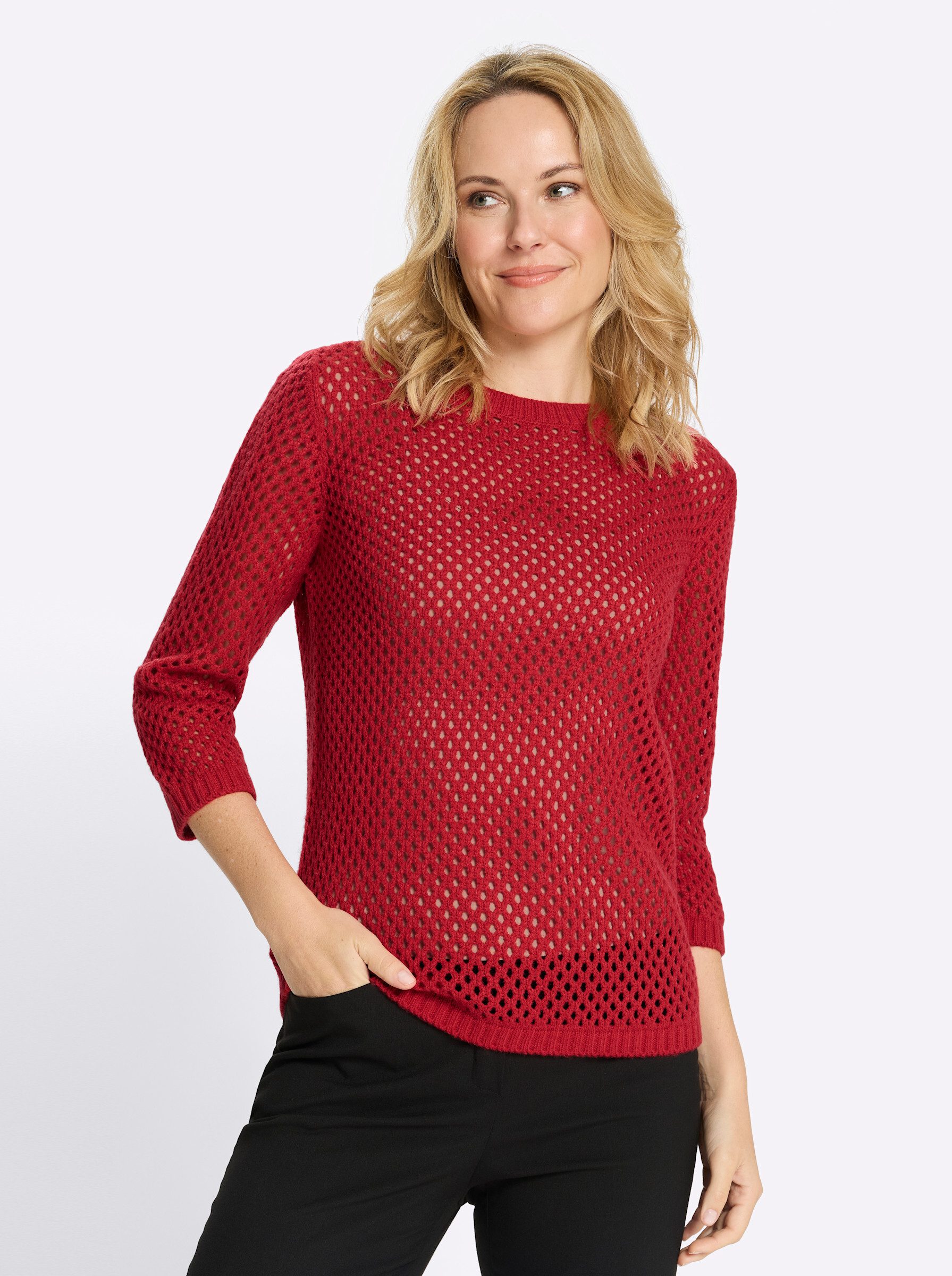 Sieh an! Strickpullover Ajour-Pullover 3/4-Arm Ajourstrick