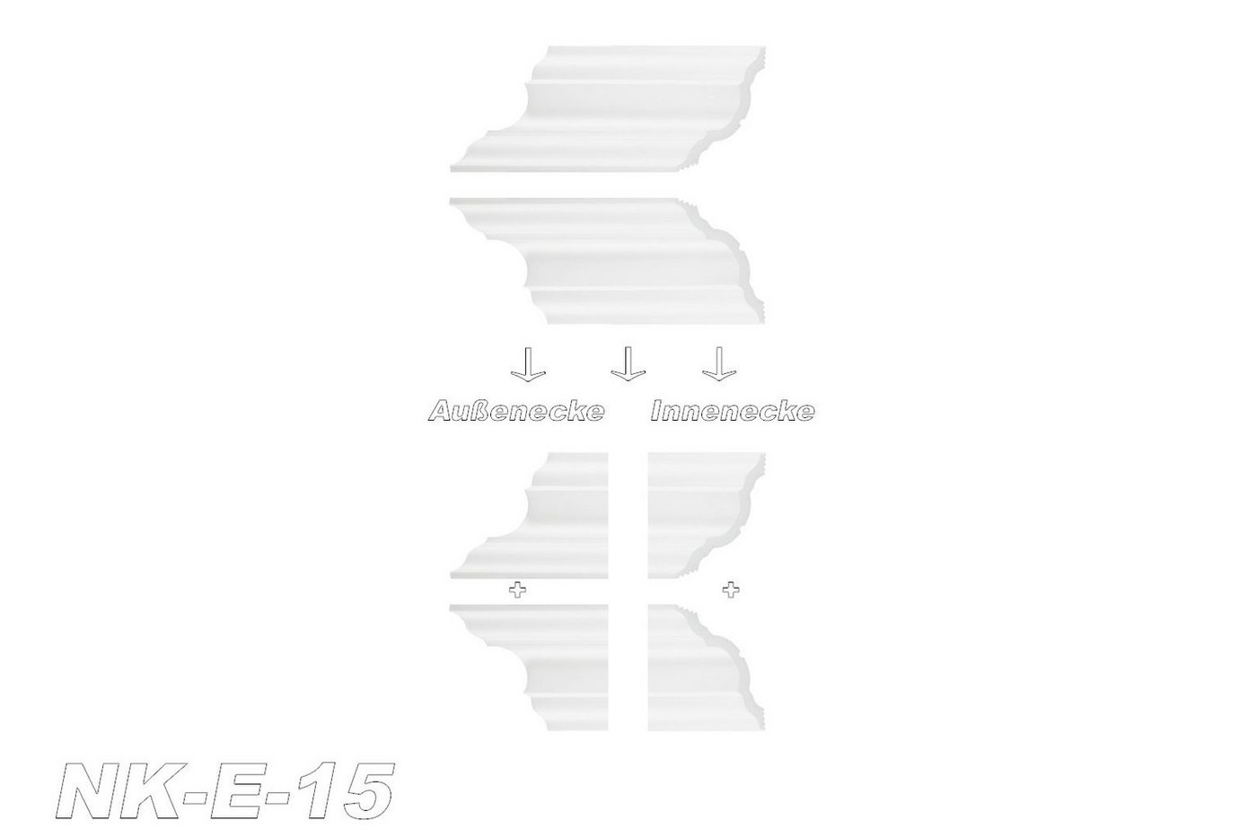 Thumbnail - marbet design Stuckleiste E-15, Innen- & Außenecke (1 Stück), XPS Styropor weiß - Deckenleisten Deckenabschlussleisten E...
