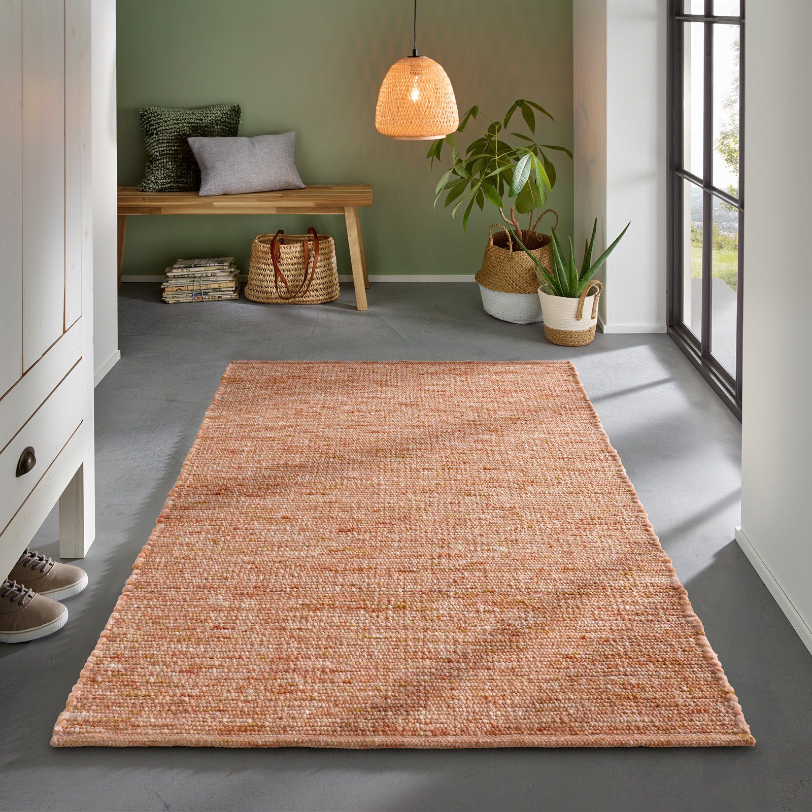 Wollteppich Wollteppich frei von Mottenschutzmitteln, TaCa Home, rechteckig, Höhe: 10 mm, nachhaltige Schurwolle Wohnzimmer Schlafzm, Terracotta - 60 x 120 cm