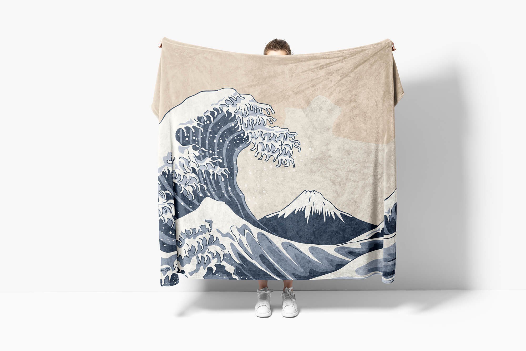 Handtücher Handtuch Strandhandtuch Saunatuch Kuscheldecke mit Fotomotiv Kanagawa Welle Tra, Baumwolle-Polyester-Mix (1-St), Handtuch