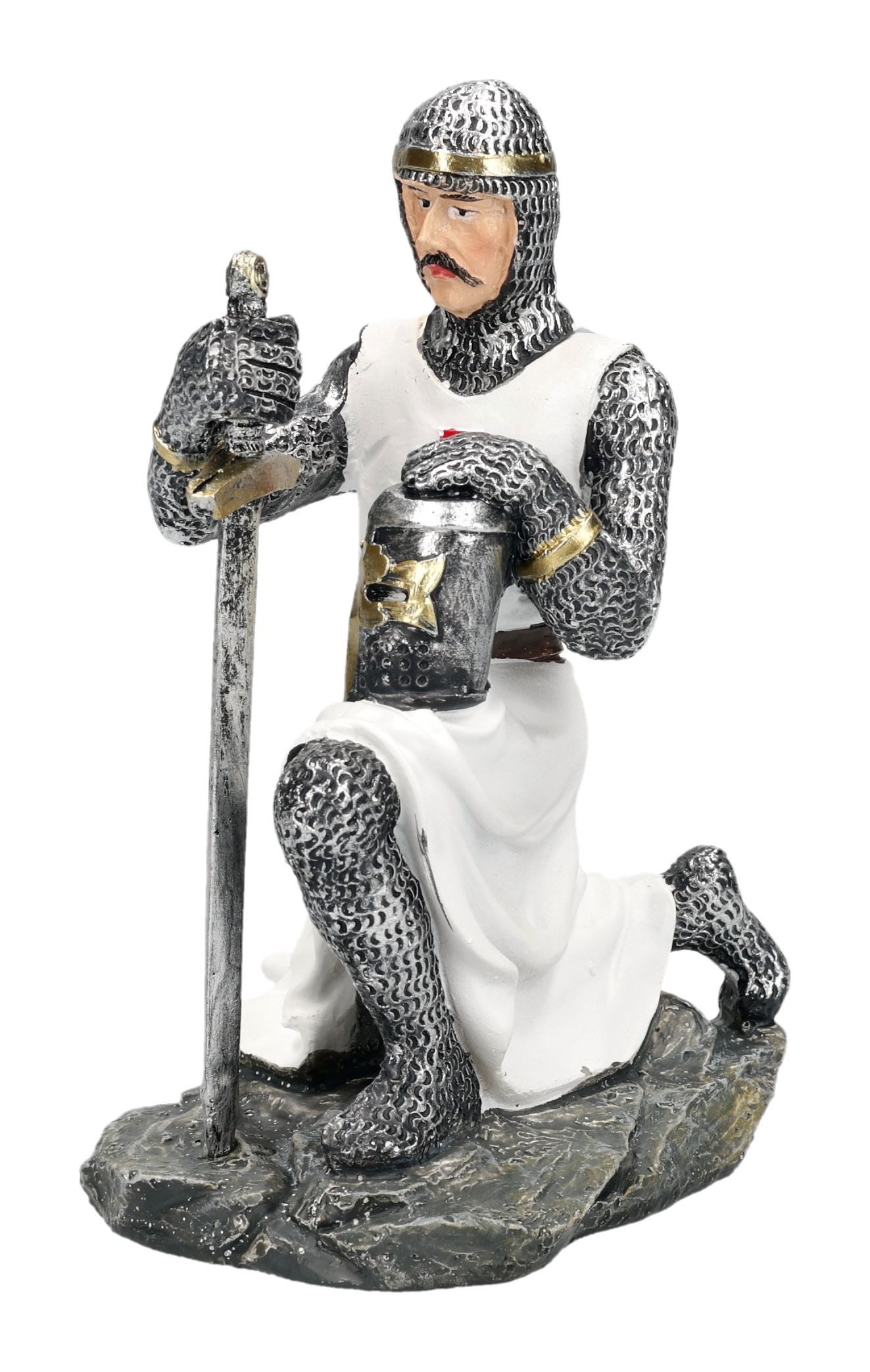 Figuren Shop GmbH Dekofigur Tempelritter Figur – Ritter Statue kniend mit Schwert Kreuz 12.5 cm