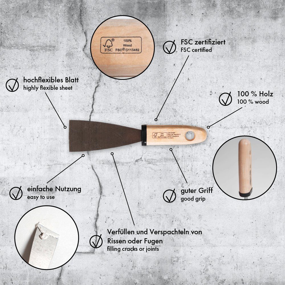 cm 4 Edelstahl, Malerspachtel breit A.S. Holzgriff, Création