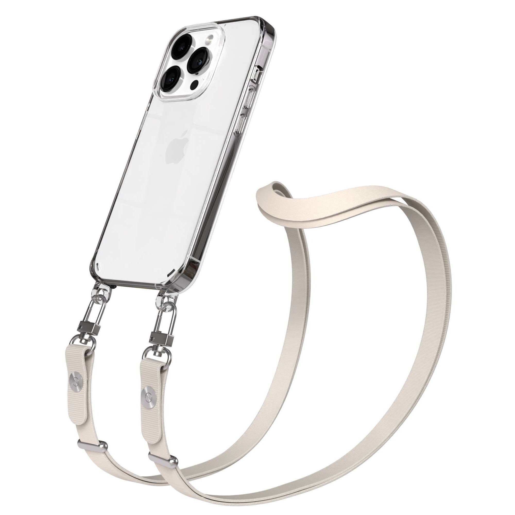 EAZY CASE Handykette für Apple iPhone 14 Pro Handyhülle mit Handyband magnetisch, Minimalistische Handykette in Taupe mit 2x2 Anschluss