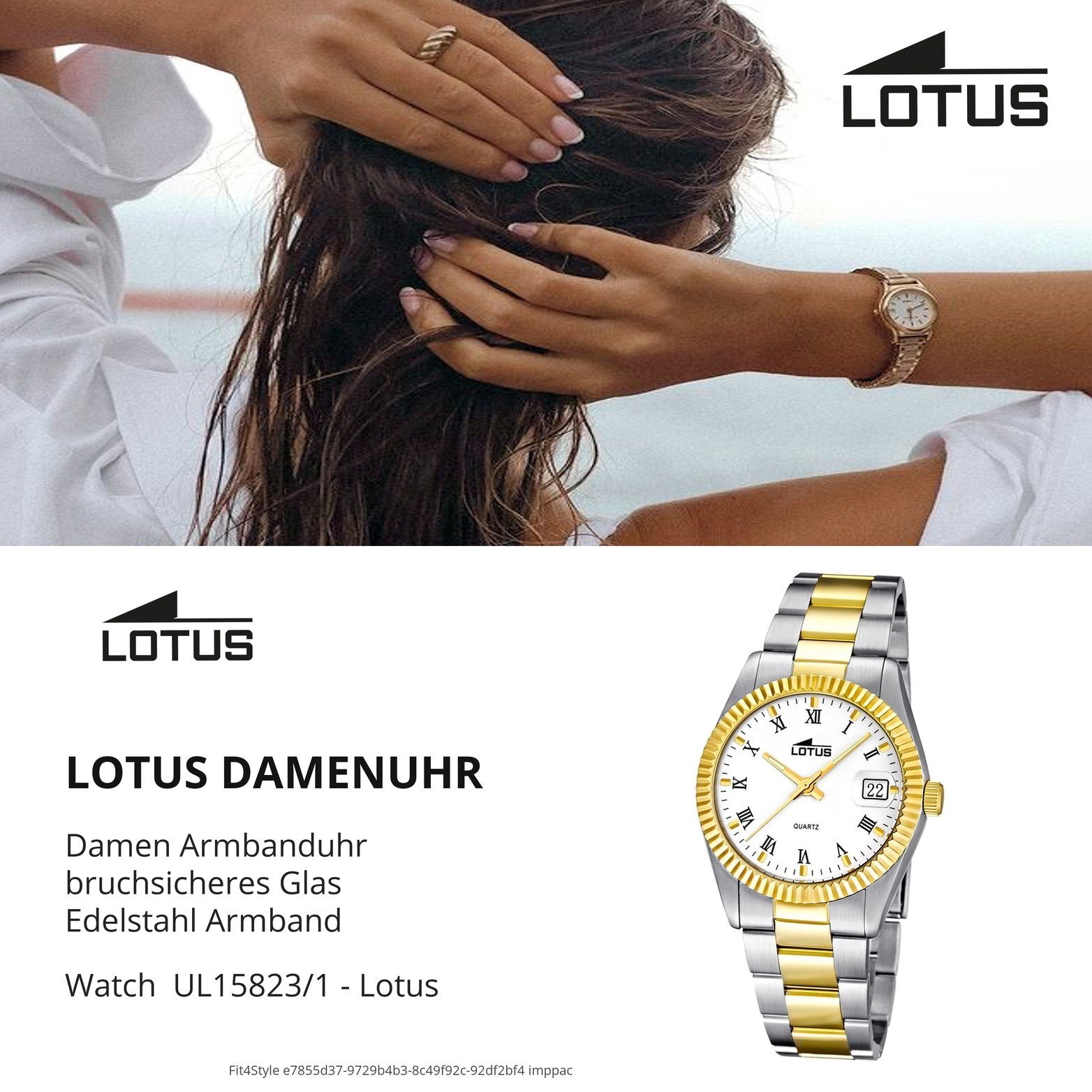 Lotus rundes Damen Gehäuse, mit Edelstahl Fas 29,7mm), (ca. Edelstahlarmband, Lotus Damenuhr Uhr klein L15823/1, Quarzuhr
