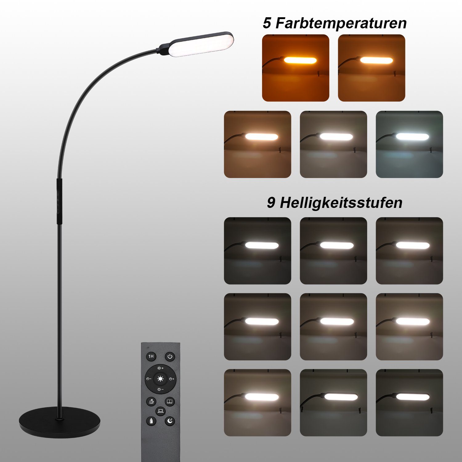 Vicbuy Leselampe Stehlampe, Stehleuchte LED 5 Farbtemperaturen/9 Helligkeiten