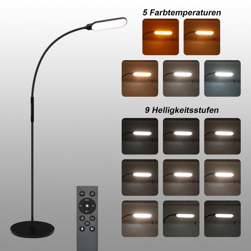 Vicbuy Stehlampe, LED Stehleuchte Leselampe 5 Farbtemperaturen/9  Helligkeiten