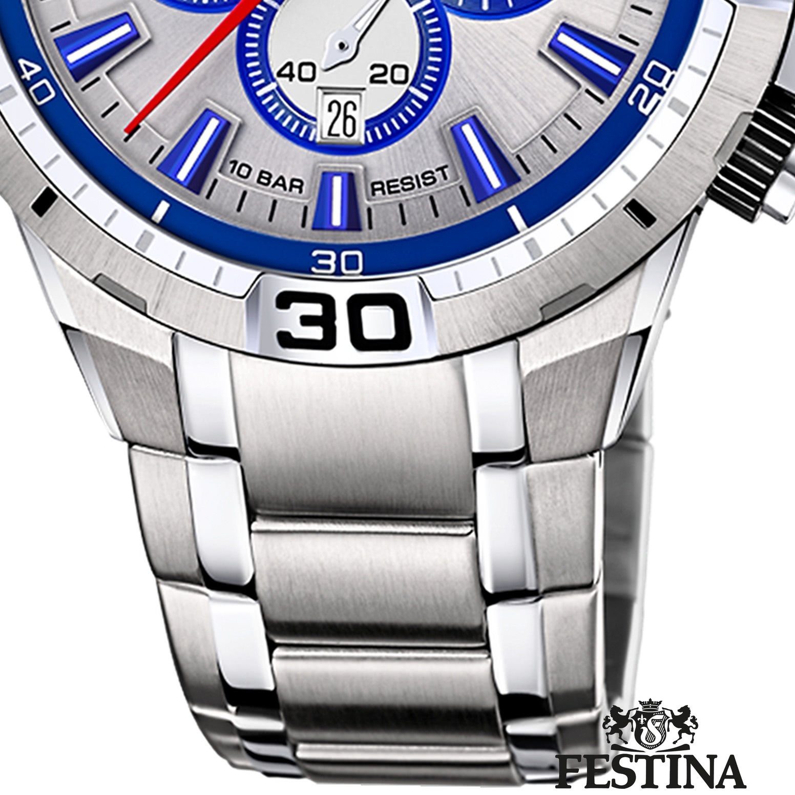 Edelstahlarmband Herrenuhr Chronograph Sport silber, Armbanduhr Festina Edelstahlband, Festina rund, F20522/1 Herren