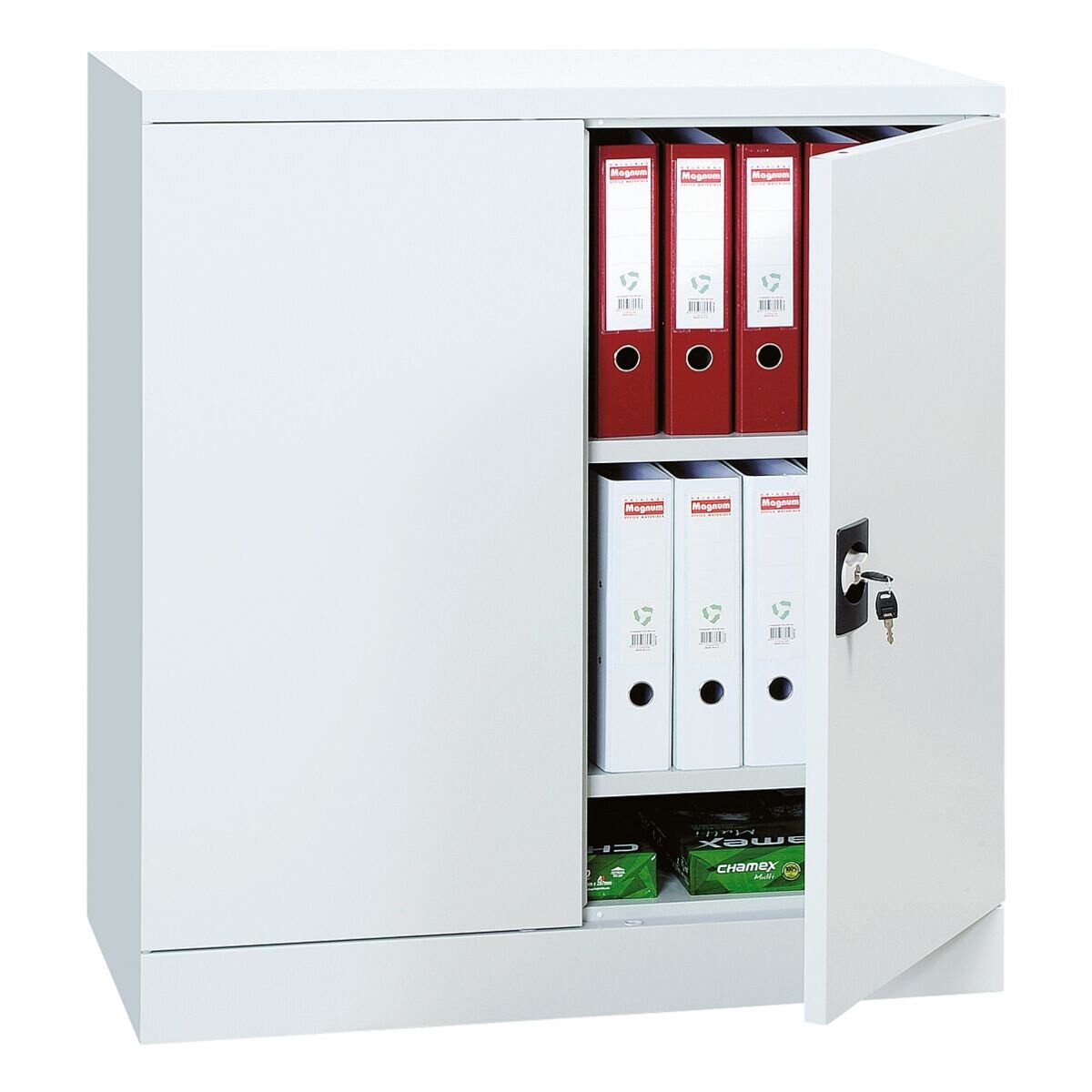 GUERKAN Aktenschrank 2 OH, Stahlschrank, 215° Öffnungswinkel, verstärkte Türen, 92x100 cm