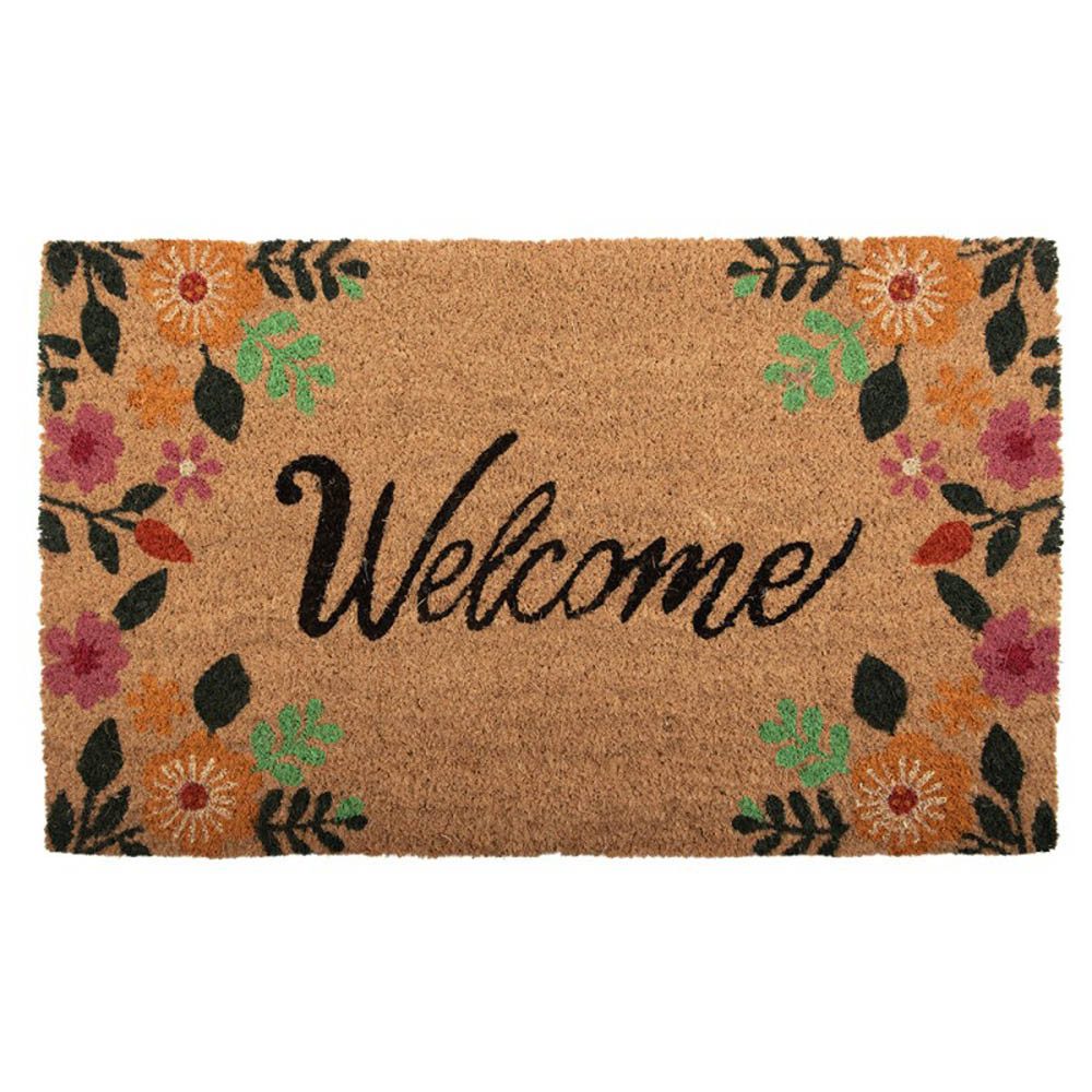 Clayre & Eef Fußmatte Fußmatte MEADOW natur bunt Schriftzug Welcome mit Blumen Türmatte 75x4