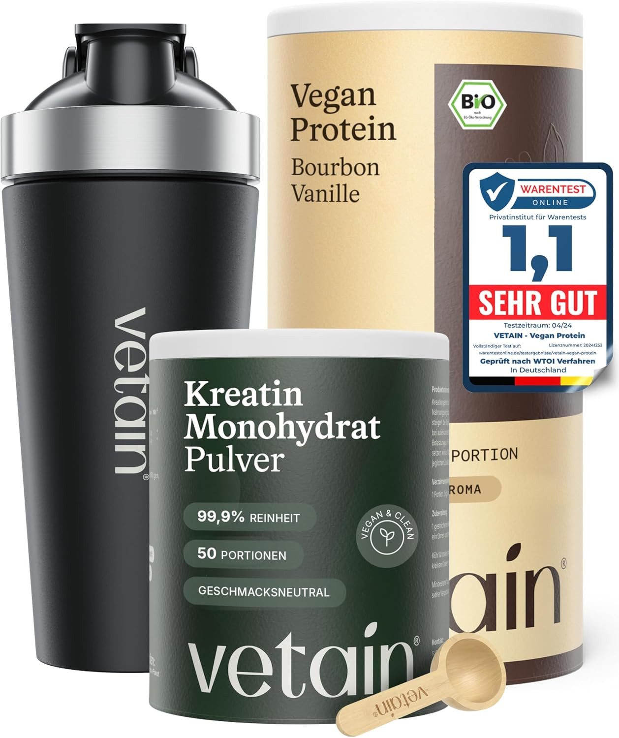 VETAIN Protein Pulver Vegan - Bio Protein Pulver, 540 g, Fermentiertes Erbsenprotein, ohne Stevia, Sucralose & Aspartam