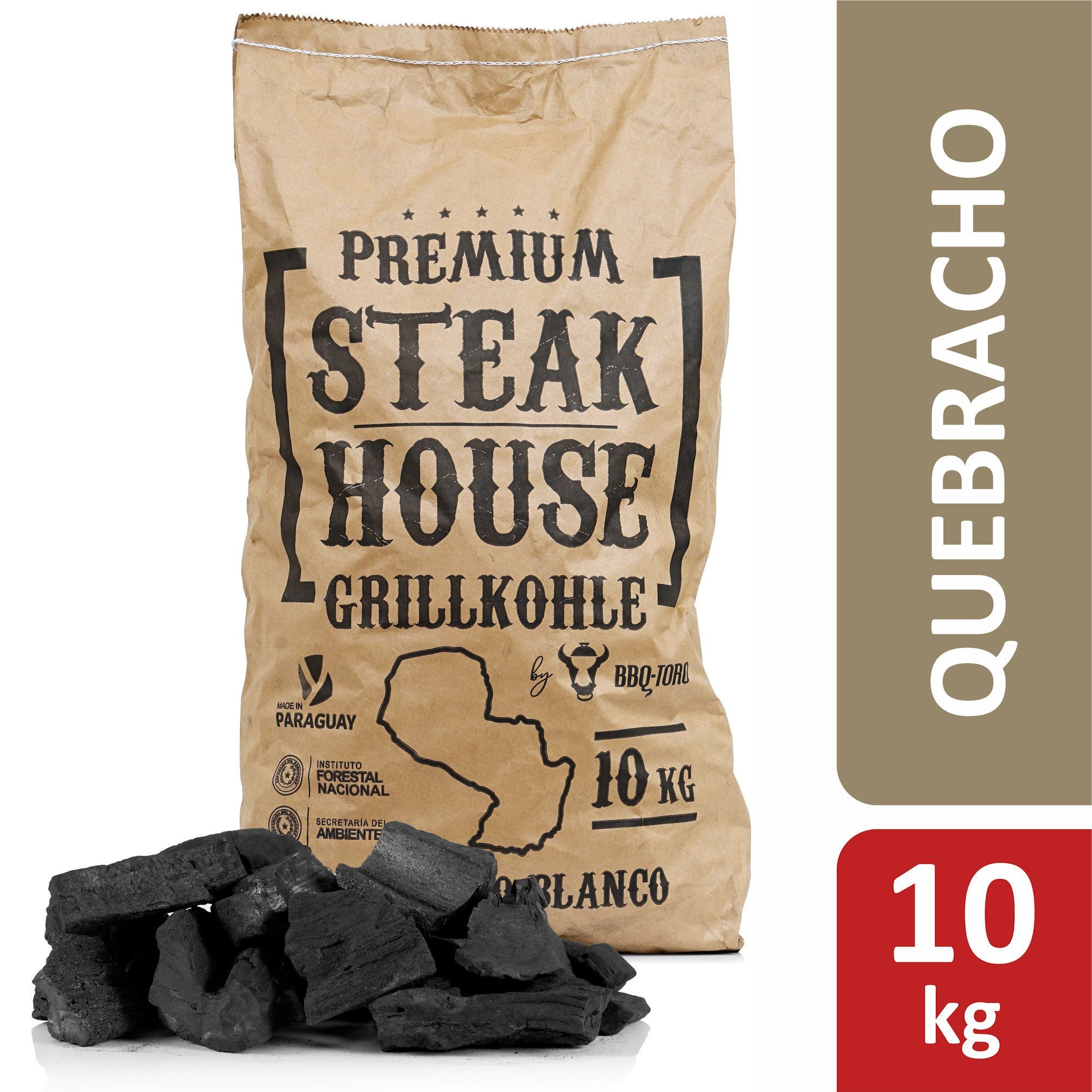 BBQ-Toro Grillkohle BBQ-Toro Premium Steak House Grillkohle, 10 kg, Querbracho Blanco, 10.00 kg