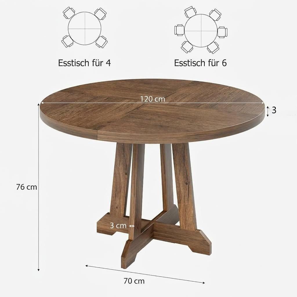 GarveeMore Esstisch runder 47 Zoll aus Holz,robuster Holzsockel für 4 Personen, Küchentische mit Holzsockel für Esszimmer,Küche,Wohnzimmer – Bild 2 von 5
