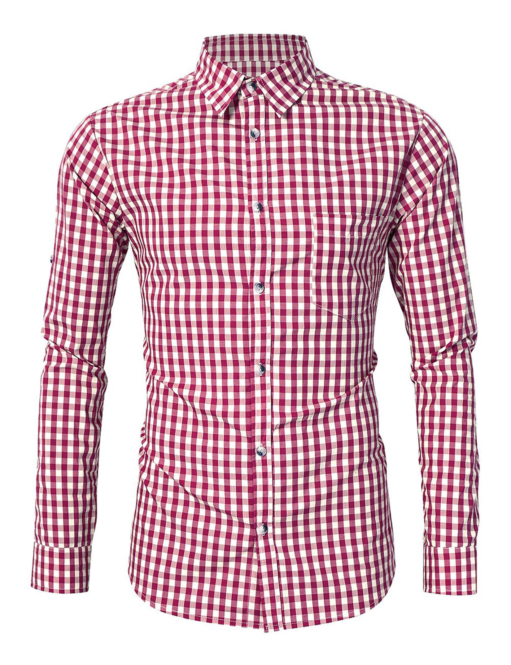 MODISFRAU Karohemd Herren Trachtenhemd Langarm, Kariertes Oktoberfest Freizeit‑Karo‑Shirt