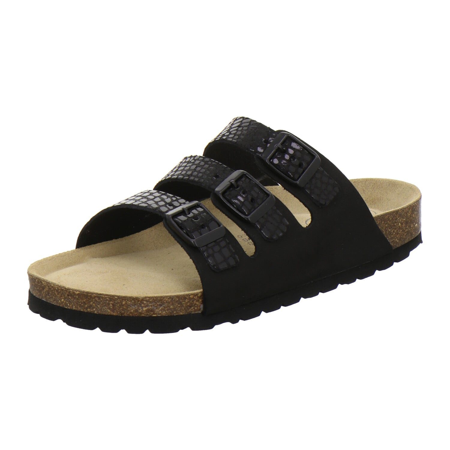 AFS-Schuhe Damen Dreischnaller Pantolette aus Nubukleder mit Fußbett, Made in Germany