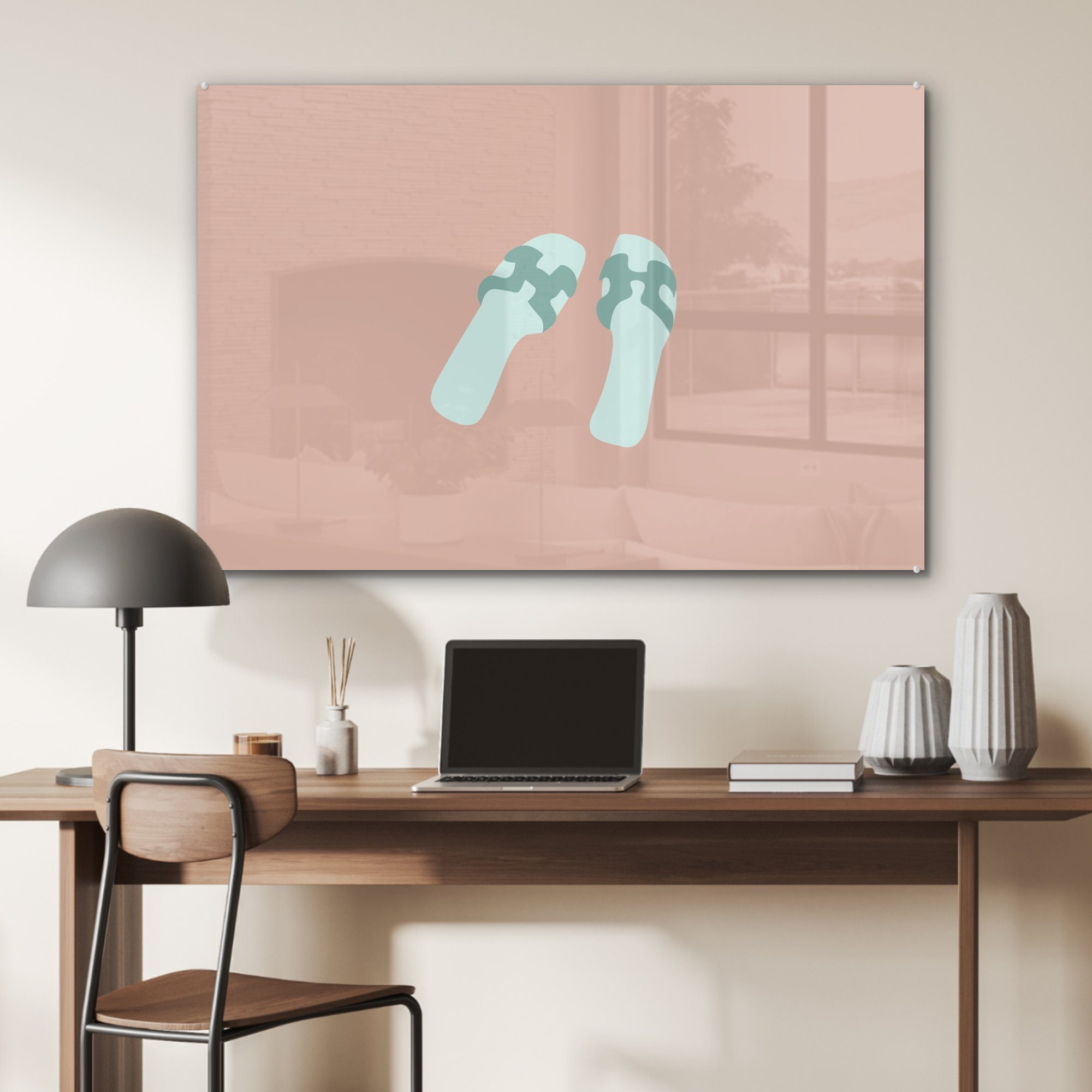 & Acrylglasbild St), - Sommer Pantoffeln - Acrylglasbilder (1 Wohnzimmer Schlafzimmer MuchoWow Pastell,