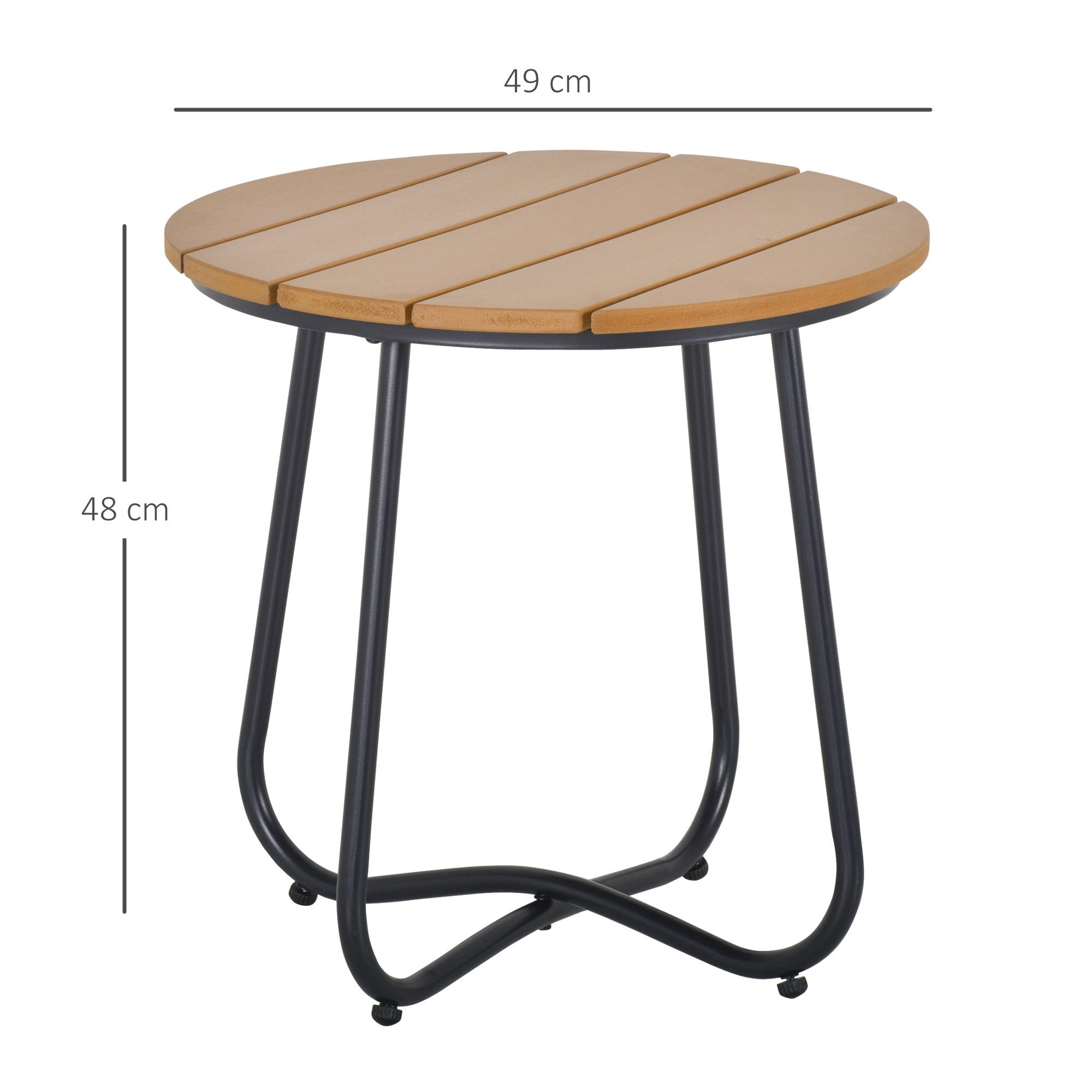 Outsunny Beistelltisch stabil verstellbare Füße Dekoration Garten Terrasse Wohnzimmer (Gartenmöbel, 1-St., Rundtisch), Stahlboden Braun Ø49 x 48 cm