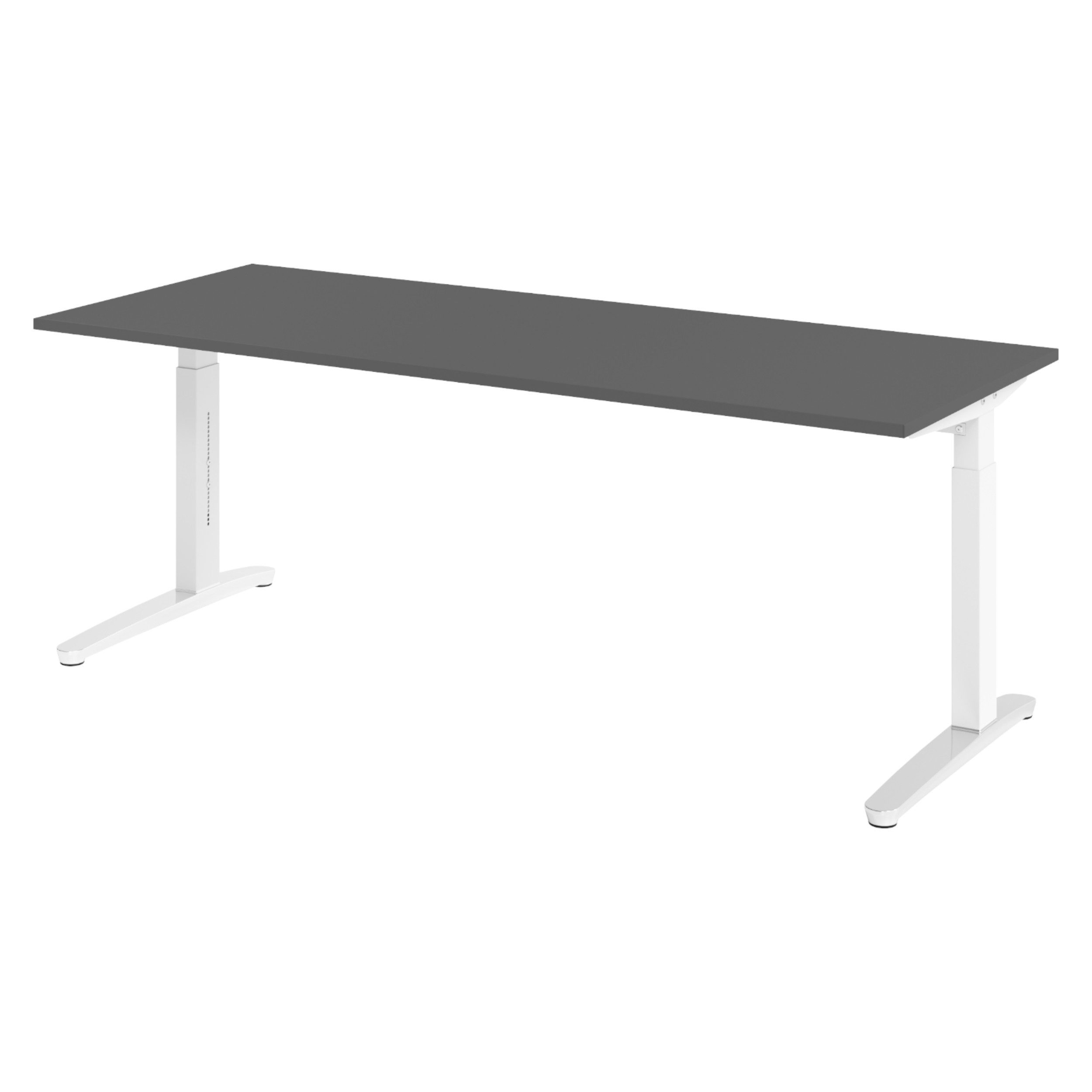 bümö Schreibtisch XB-Serie, Rechteck: 200 x 80 cm - Dekor: Graphit - Gestell: Weiß/Alu poliert