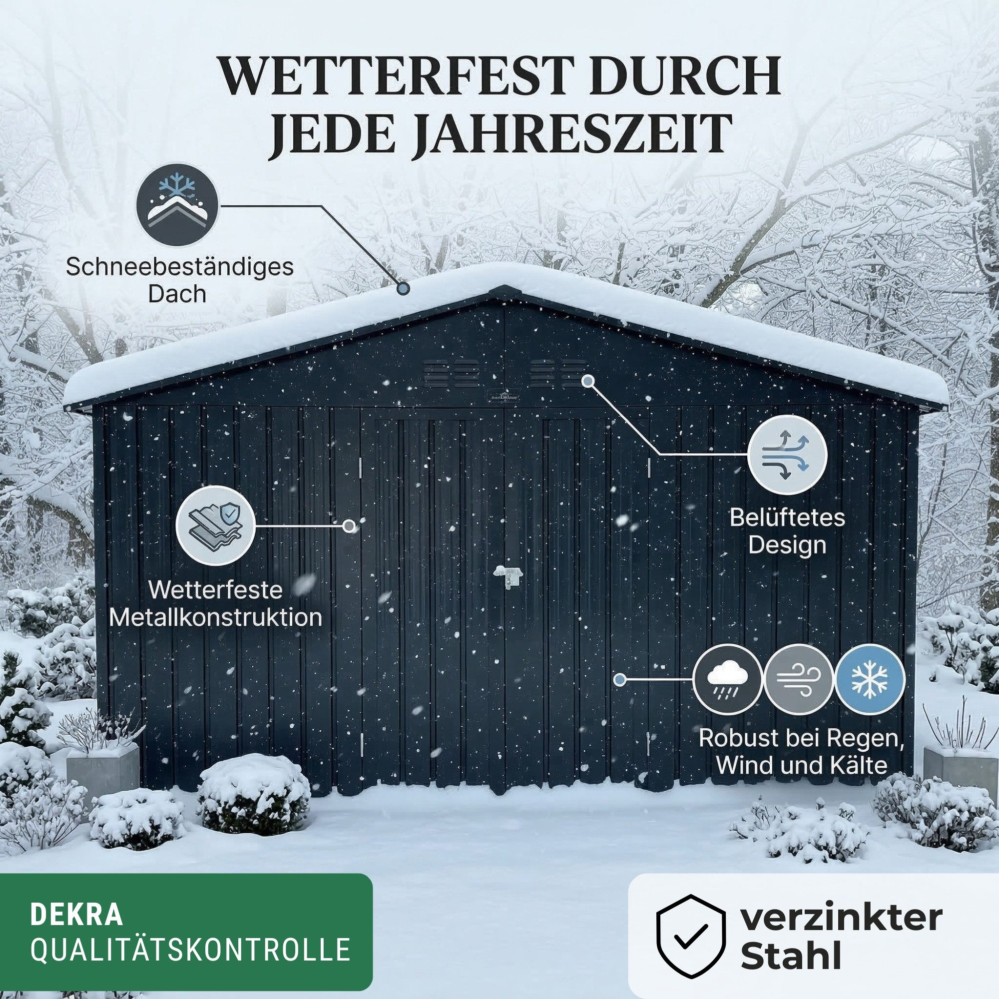 Albatros International Gerätehaus Gerätehaus 5XL abschließbar inkl. Schloss & Haken, Gartenhaus, BxT: 339.6x375.3 cm, (Anthrazit (RAL 7016), 339,6x375,3x199,6cm – Bild 4 von 5