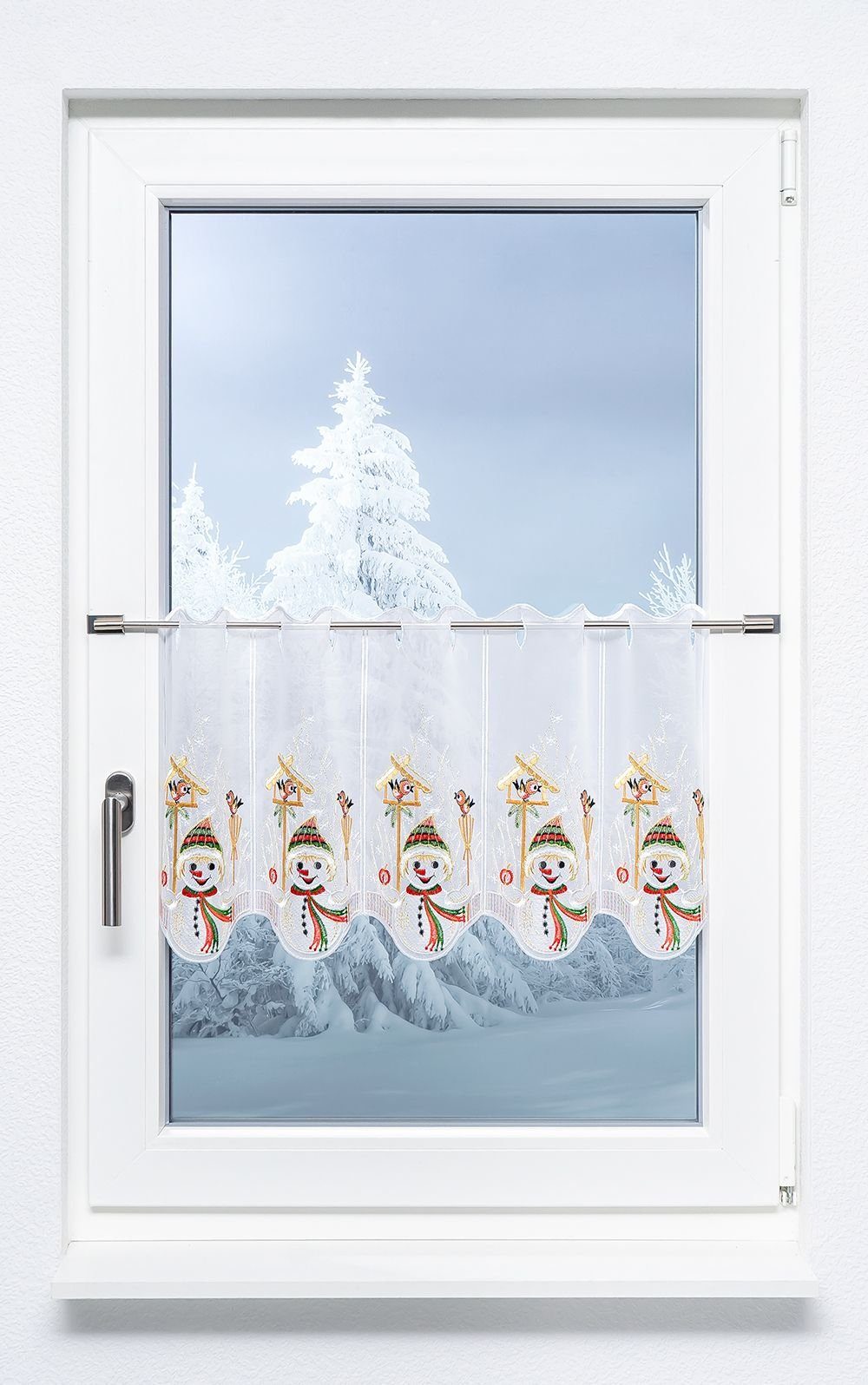 Plauener Spitze® Scheibengardine Schneemann (1 St), transparent, HxB 35x48c günstig online kaufen