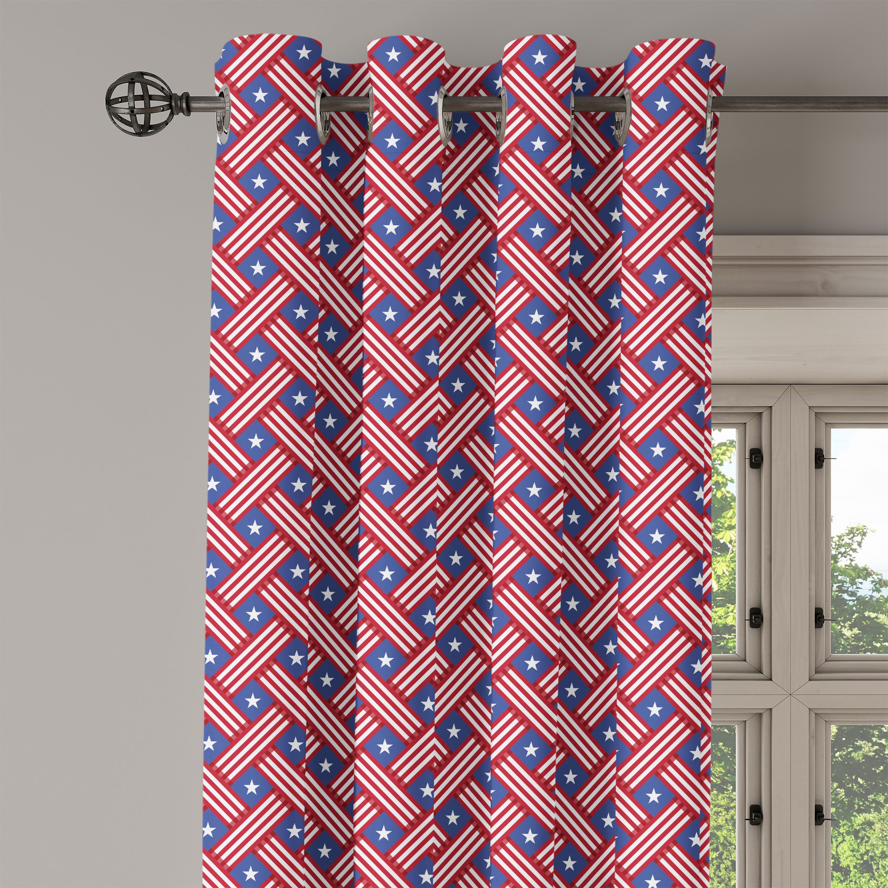 Gardine Dekorative 2-Panel-Fenstervorhänge für Sterne Diagonal 4. Juli Stripes Schlafzimmer Wohnzimmer, Abakuhaus