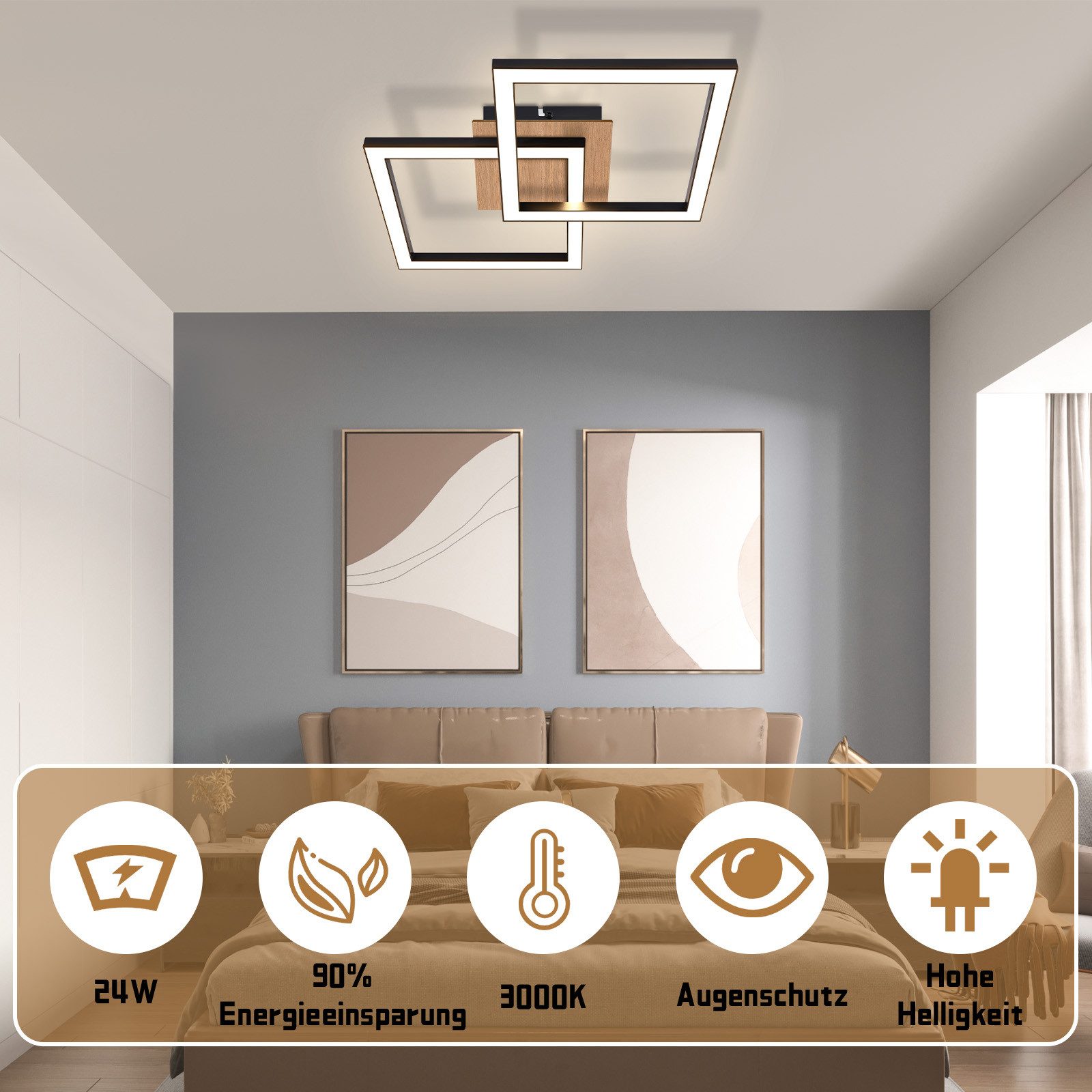 Nettlife Deckenleuchte Holz Schwarz 32W 3000K günstig online kaufen