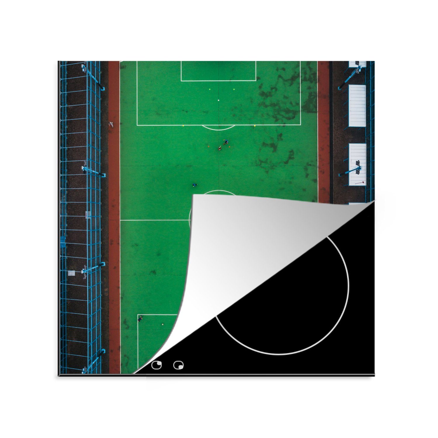 MuchoWow Herdblende-/Abdeckplatte Feld - Fußball - Grün, Vinyl, (1 tlg), 78x78 cm, Ceranfeldabdeckung, Arbeitsplatte für küche