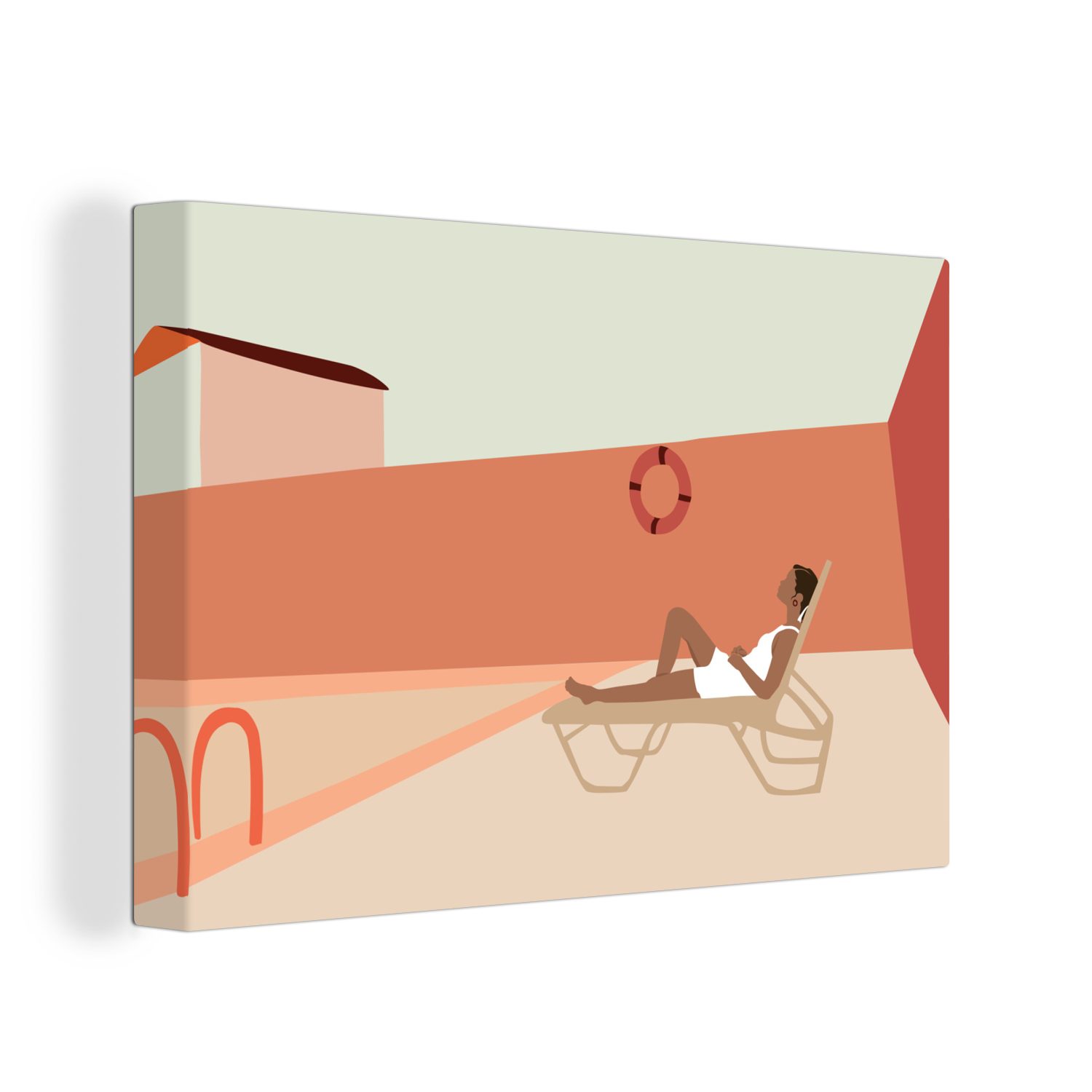 OneMillionCanvasses® Leinwandbild Frauen - Strandkorb - Pool - Pastell, (1 St), Wandbild Leinwandbilder, Aufhängefertig, Wanddeko, 30x20 cm
