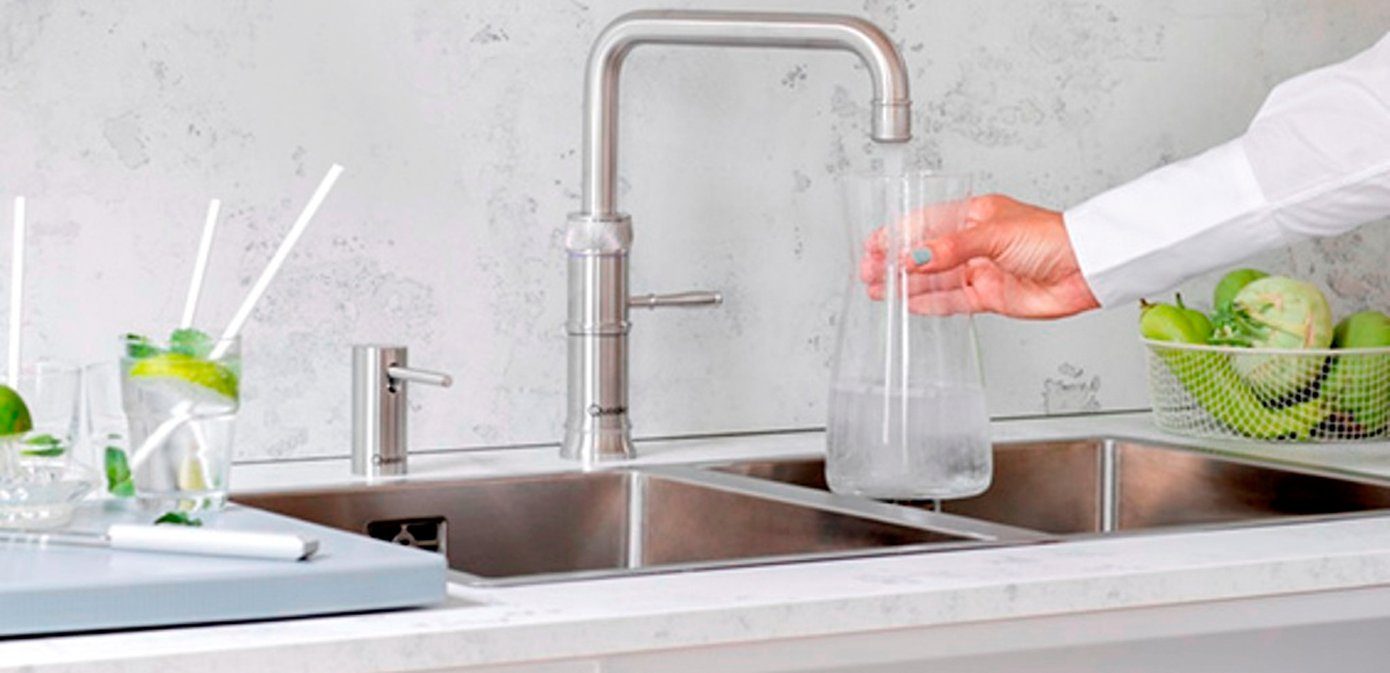 QUOOKER Küchenarmatur CUBE CLASSIC mit QUOOKER Trinkwassersystem B Kochendwasserhahn SQUARE COMBI+ mit (22+CFSCHRCUBE) Chrom 100°C FUSION (2-St) 2