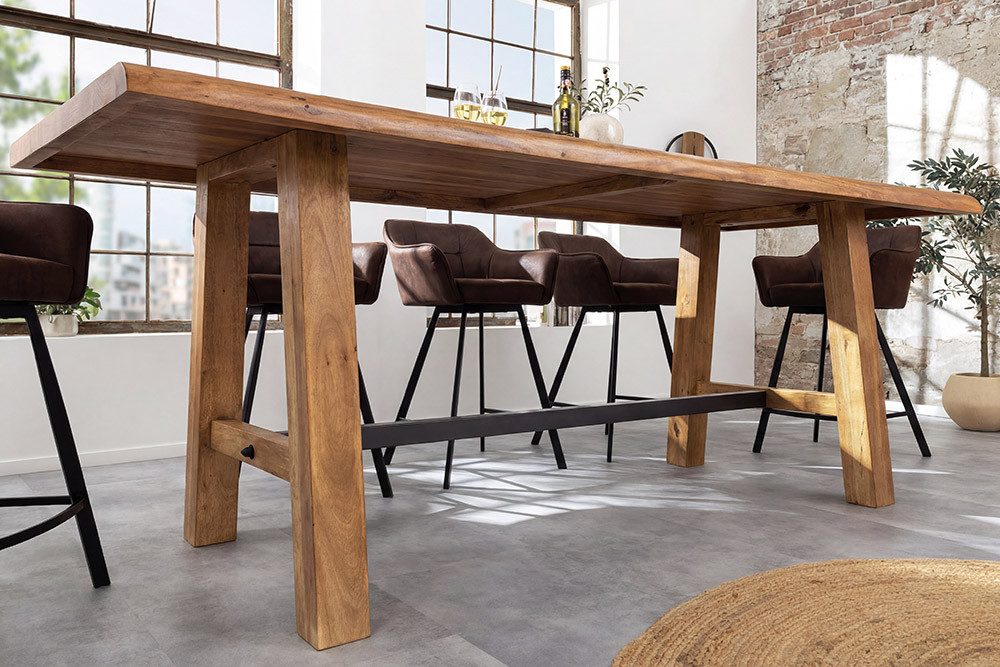 riess-ambiente Bartisch MAMMUT 220cm natur/schwarz - Akazie, Metall, Baumkante, handgefertigt (Einzelartikel, 1-St), Industrial Design & bis zu 10 Personen – ideal für Dein Loft-Esszimmer