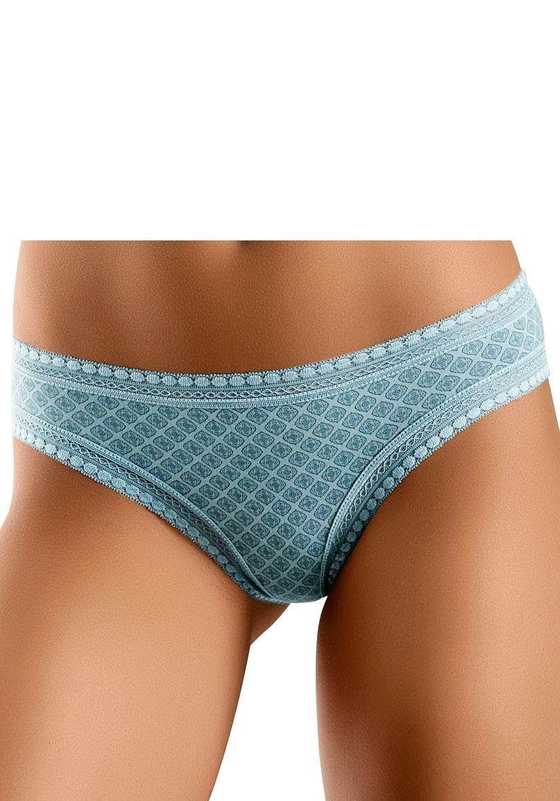 mit weicher mint Baumwolle elastischer LASCANA 3-St) Bikinislip aus Spitze (Packung,