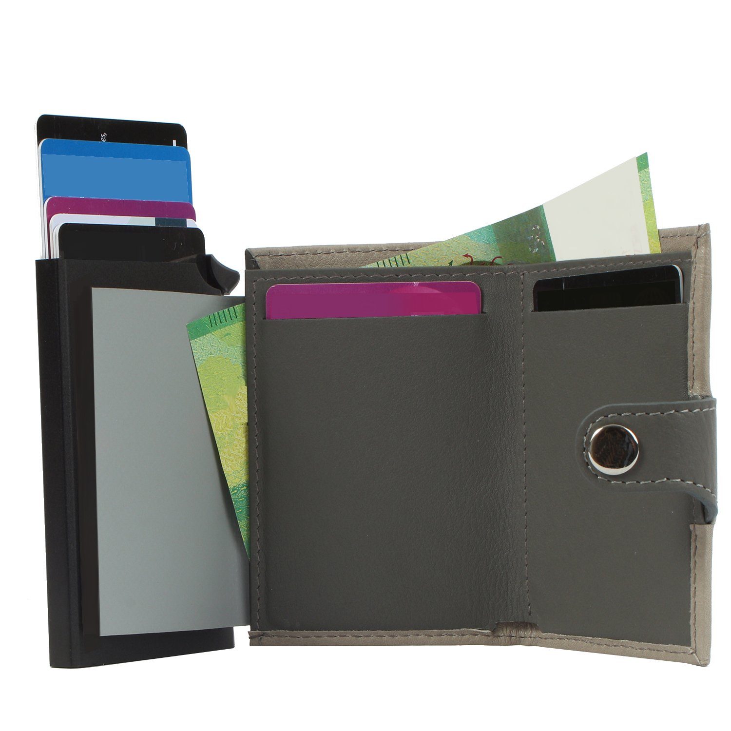 Kreditkartenbörse aus Leder leather, single Upcycling Mini darkblue Geldbörse noonyu Margelisch
