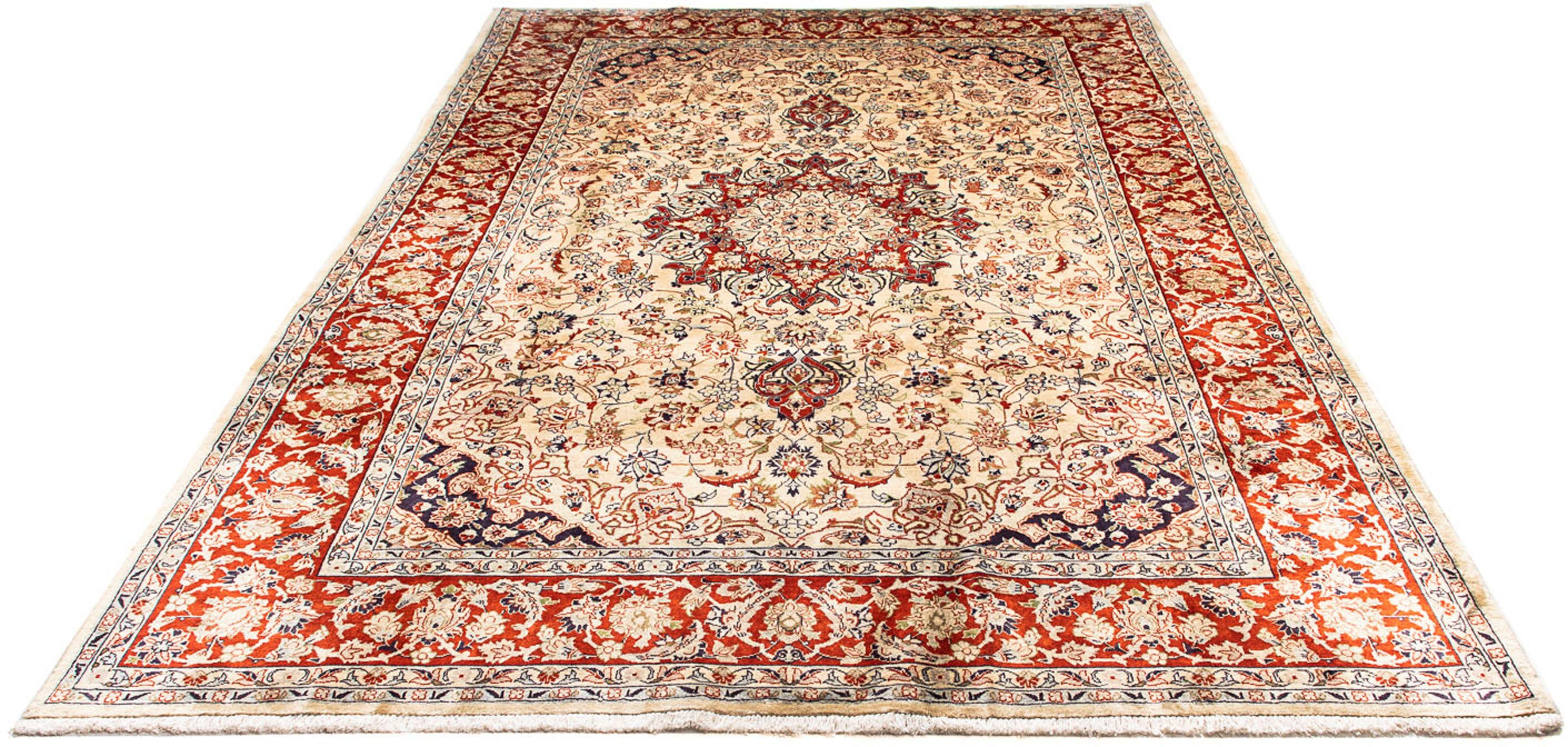 Orientteppich Perser - Keshan - 305 x 207 cm - beige, morgenland, rechteckig, Höhe: 10 mm, Wohnzimmer, Handgeknüpft, Einzelstück mit Zertifikat