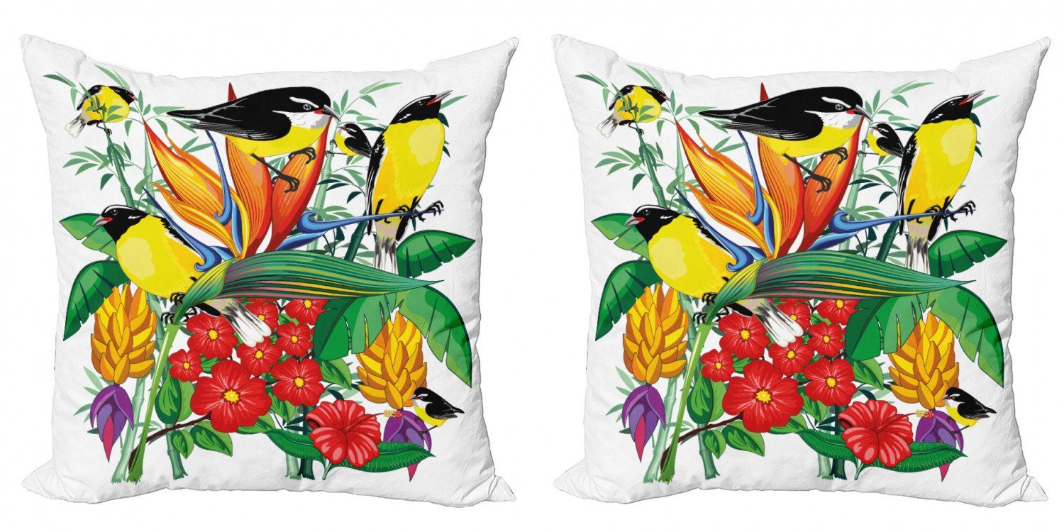 Exotisch Blumen und Kissenbezüge Accent Vögel Modern Doppelseitiger Stück), Digitaldruck, (2 Abakuhaus